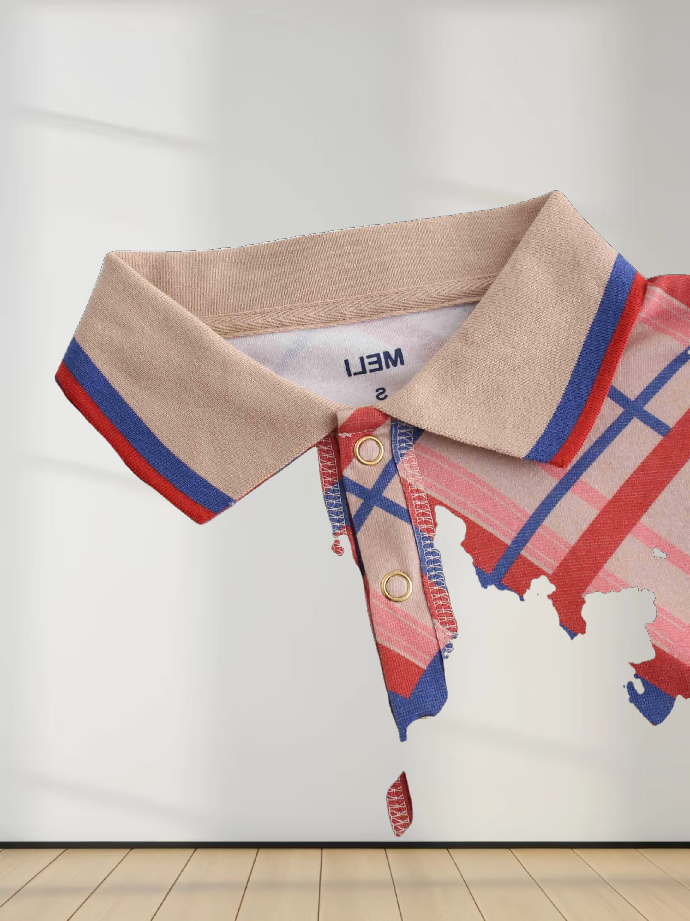 Printed Collar Snap Tee-Mix Plaid