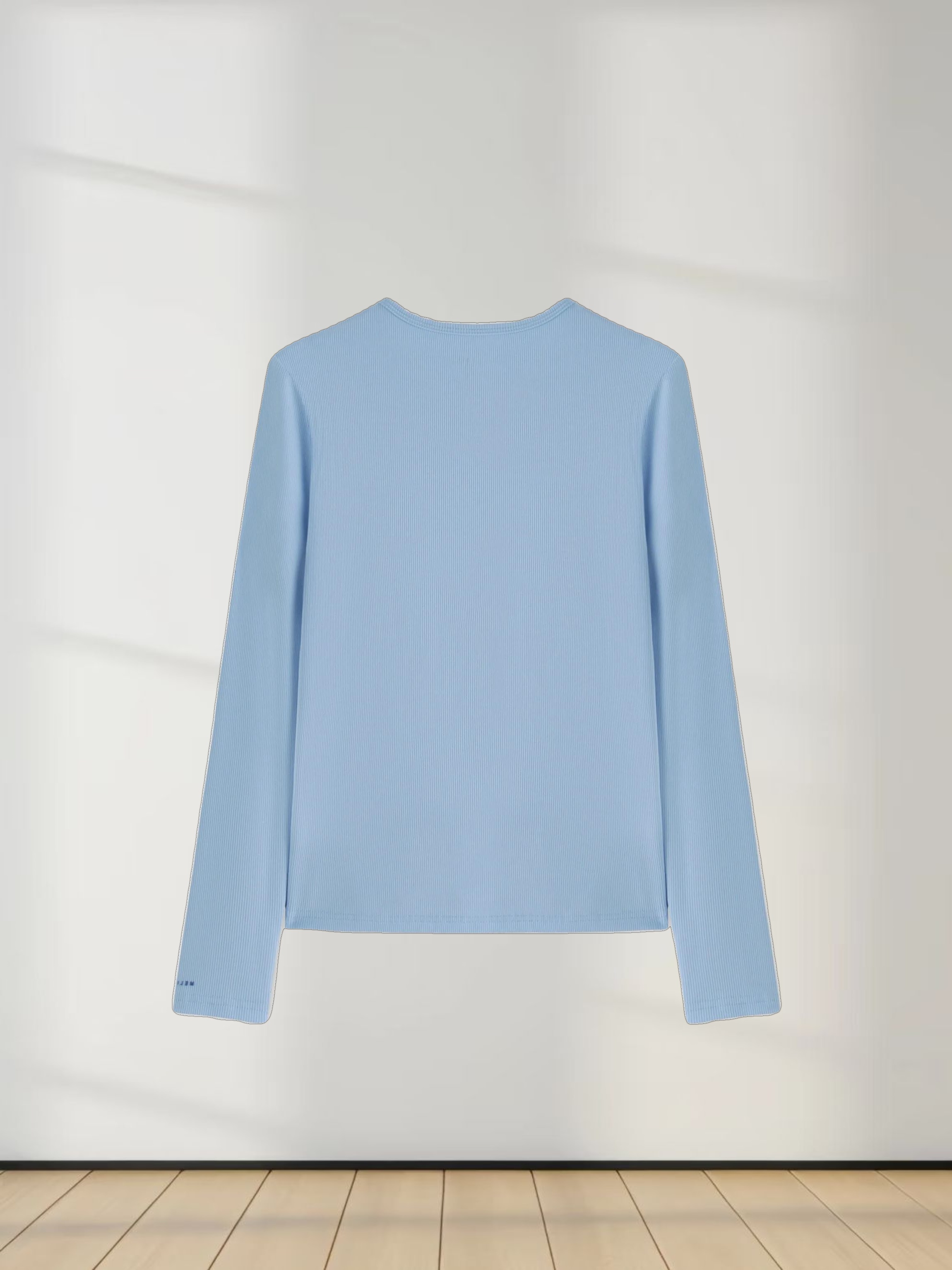 High V Ribbed Tee LS-Soft Blue