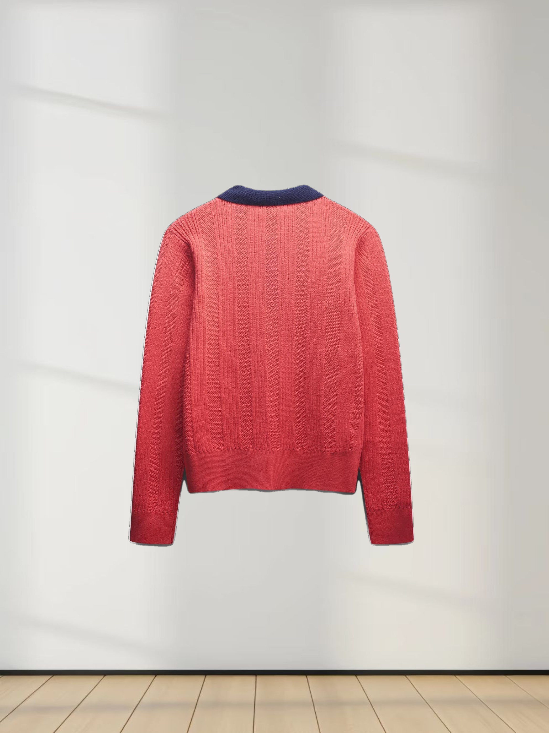 Knit Detail Collar Sweater-Fuchsia/Navy