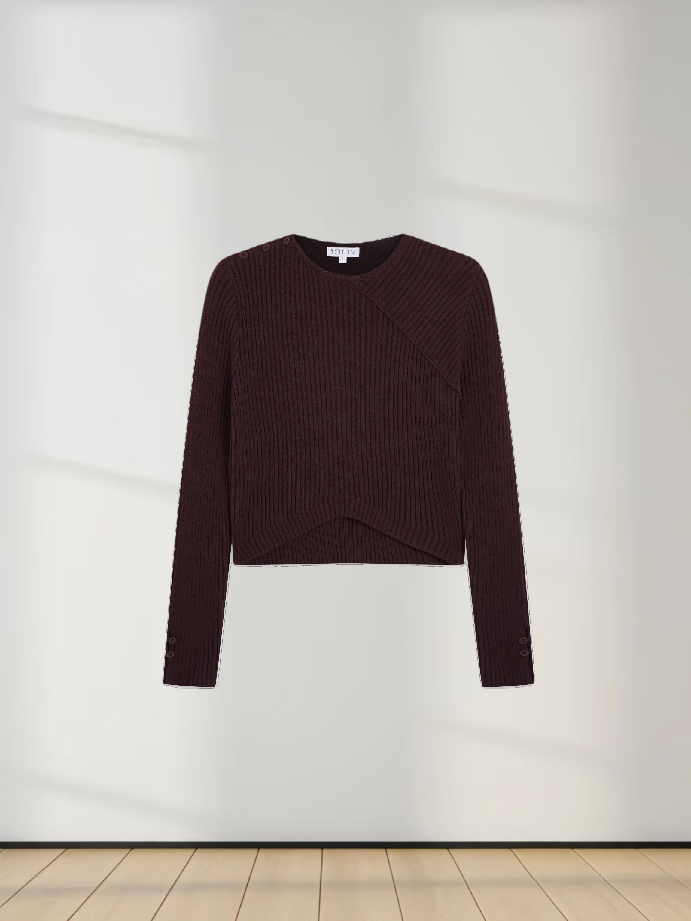 V Bottom Crop Sweater-Brown