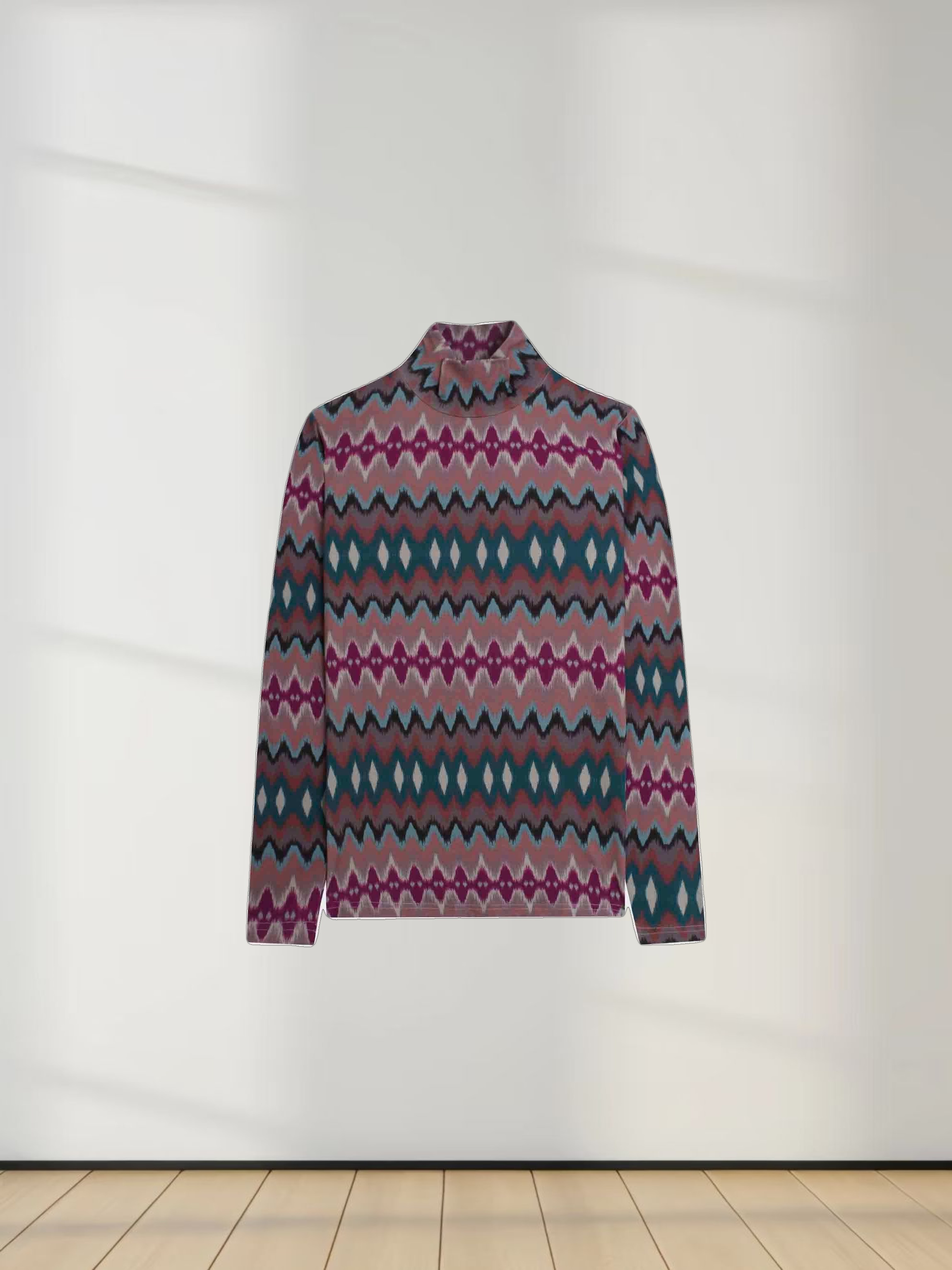 Printed Modal Turtleneck-Multi Colored Aztec