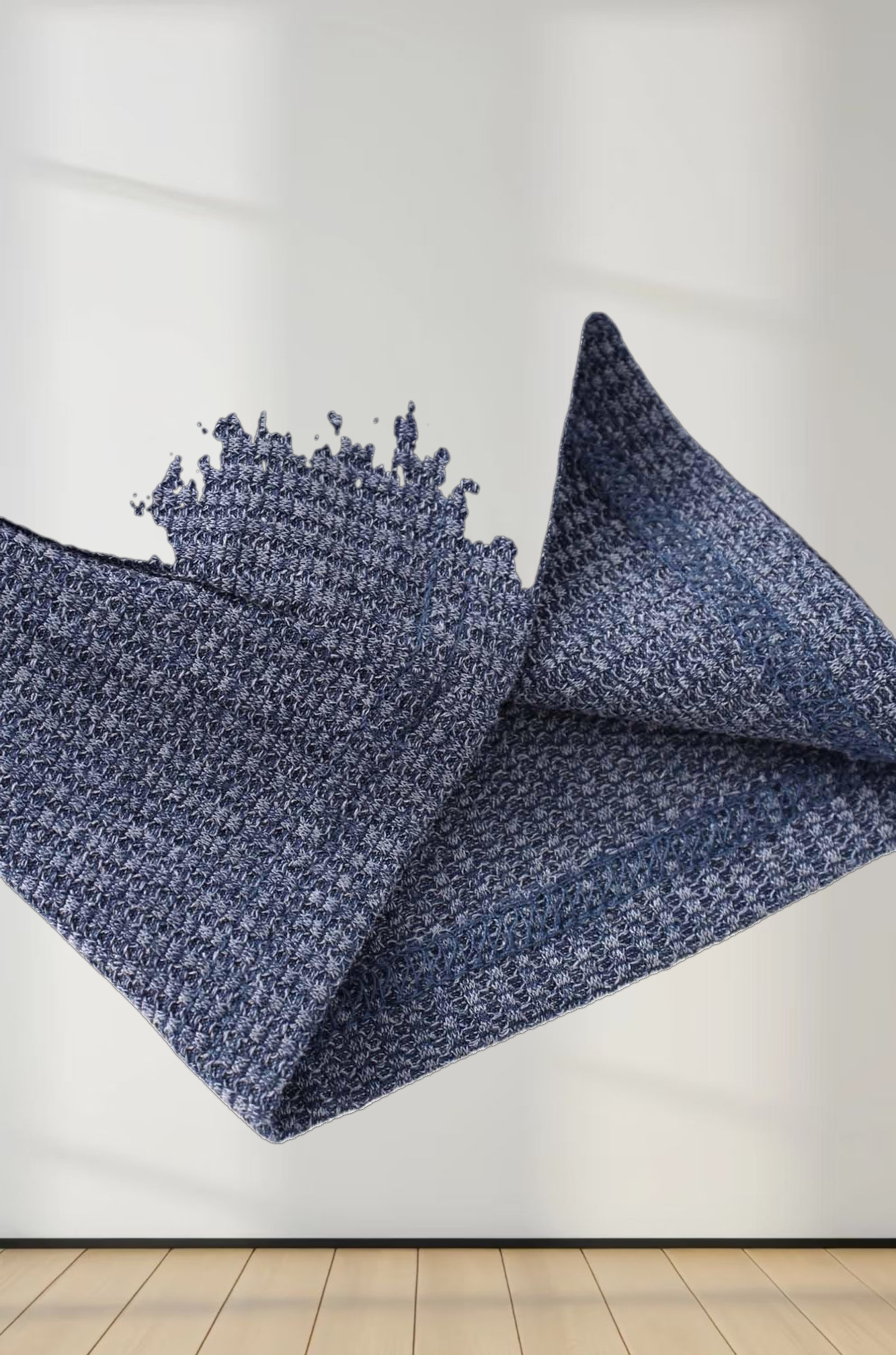 Textured Stretch Turtleneck-Blue