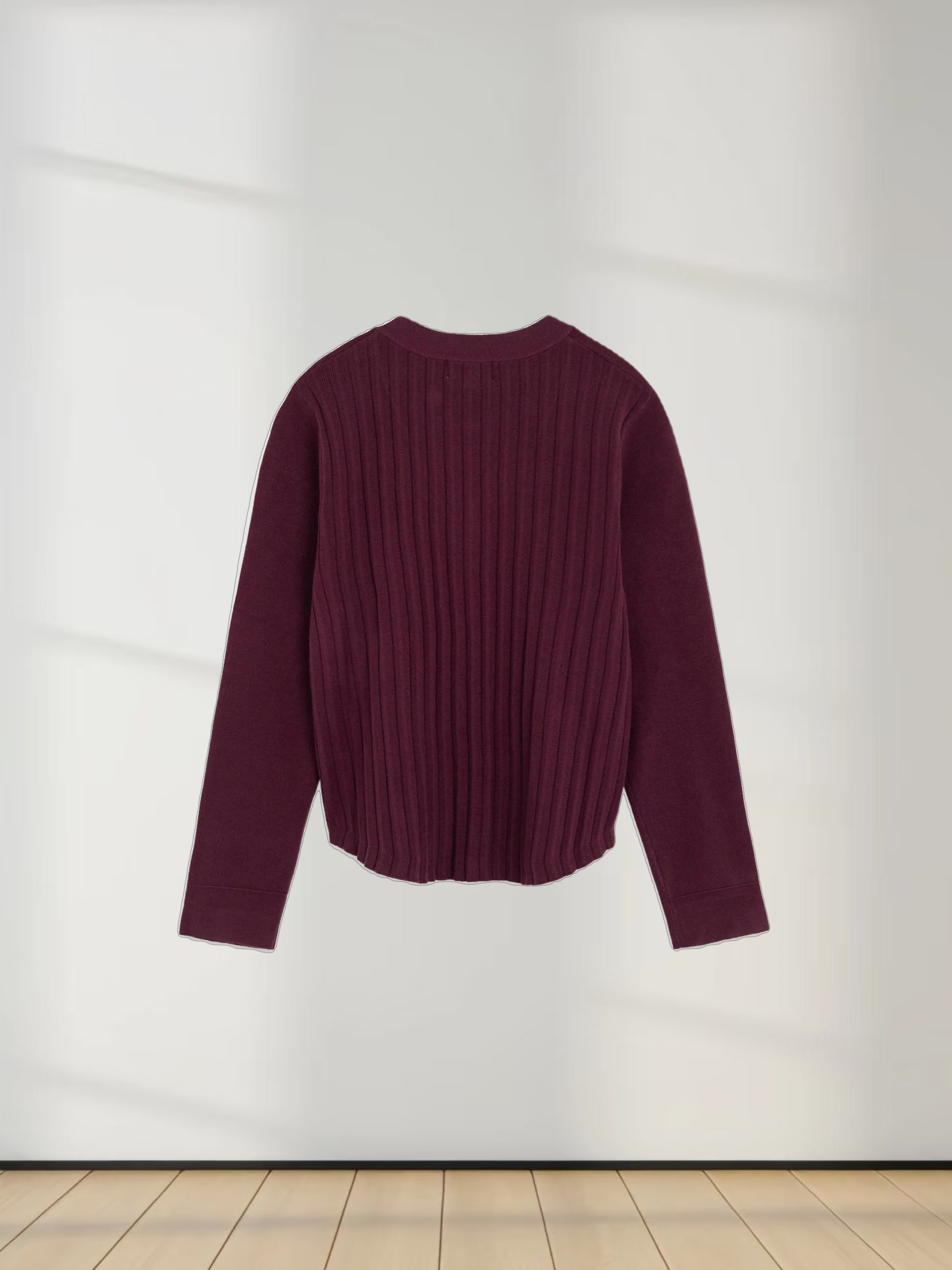 Back Wide Ribbed Cardigan Sweater-Burgundy
