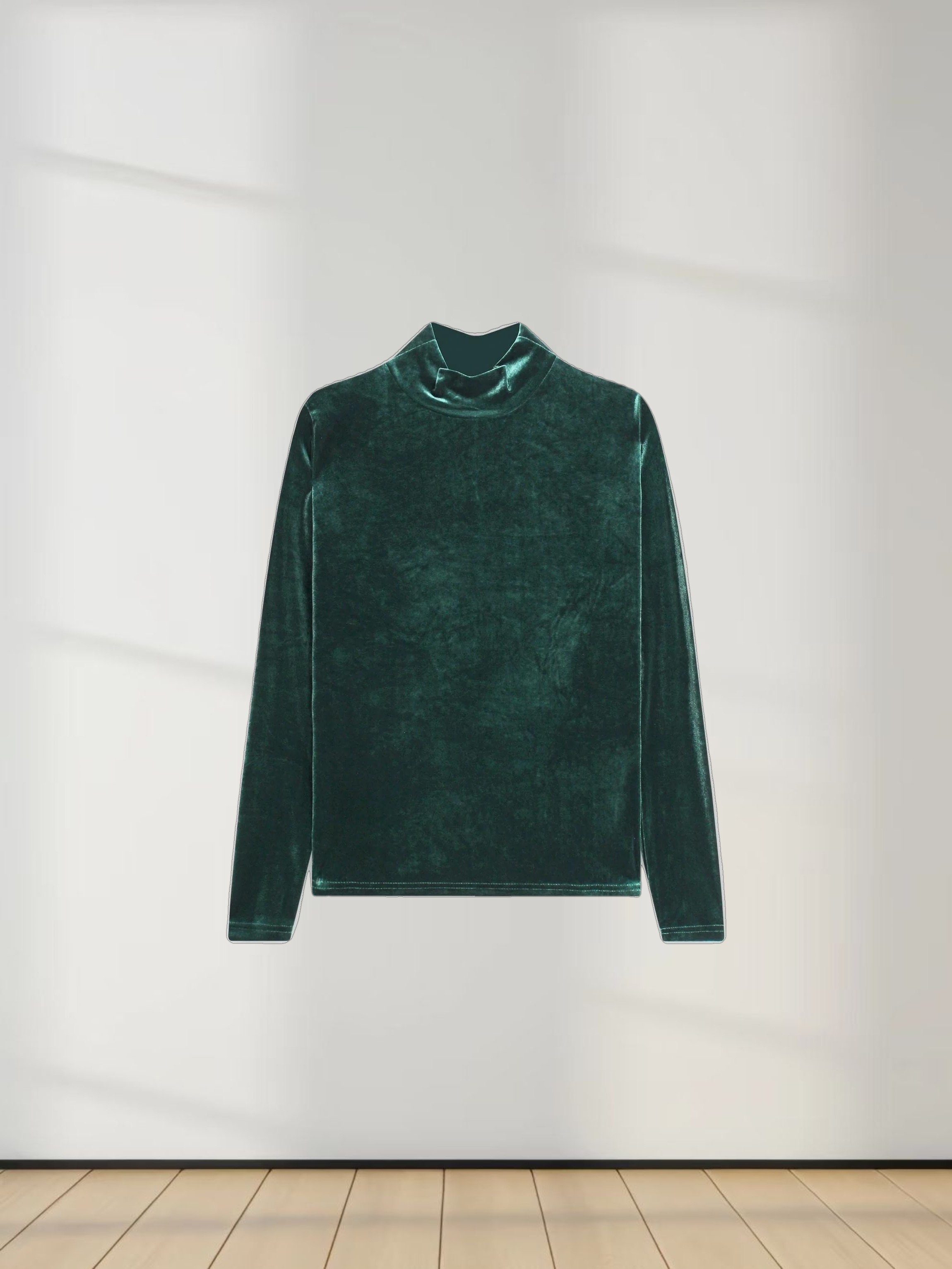 Velour Mock Neck Turtleneck-Emerald Green