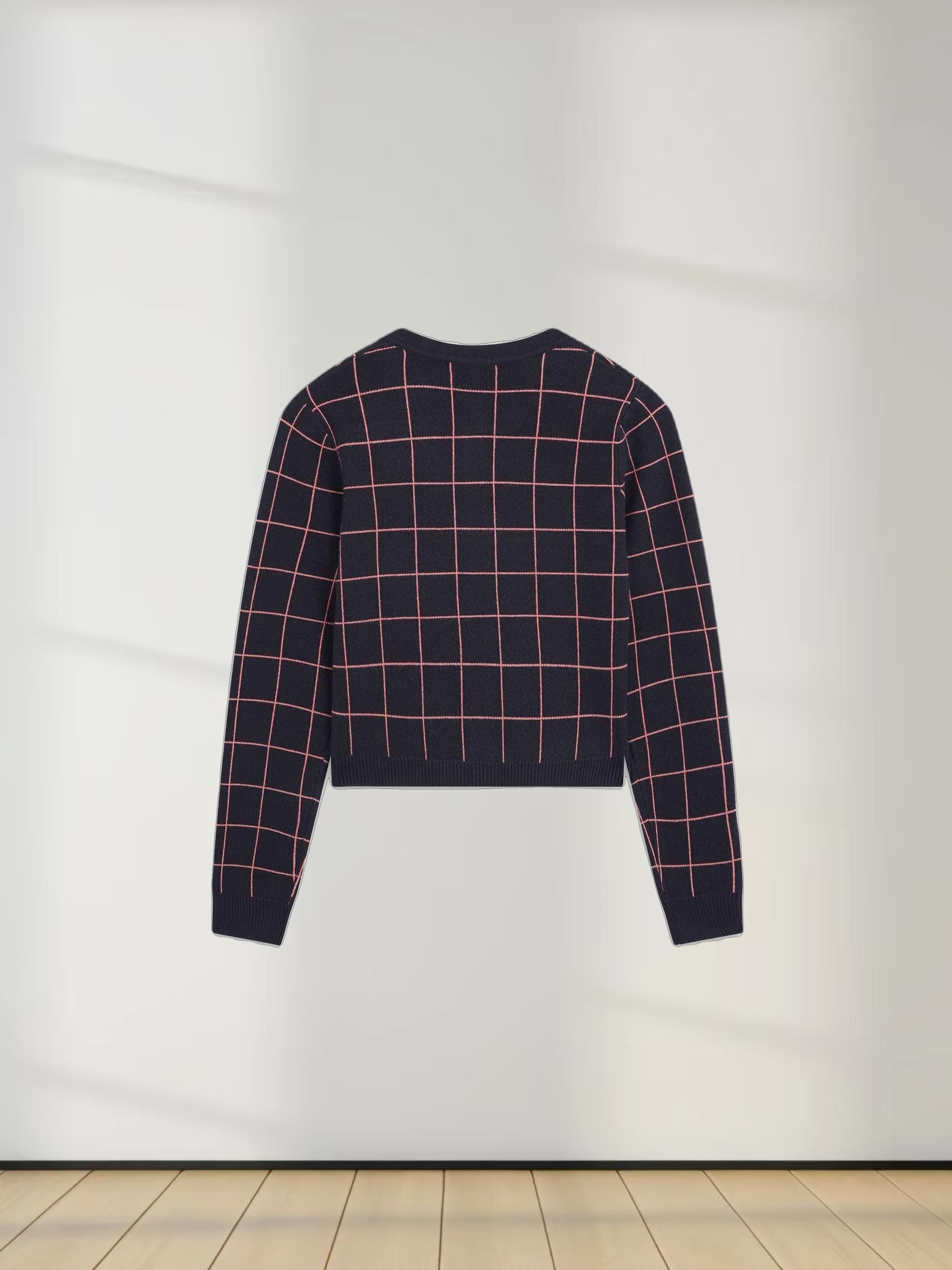 Buttoned Cardigan-Burgundy Plaid