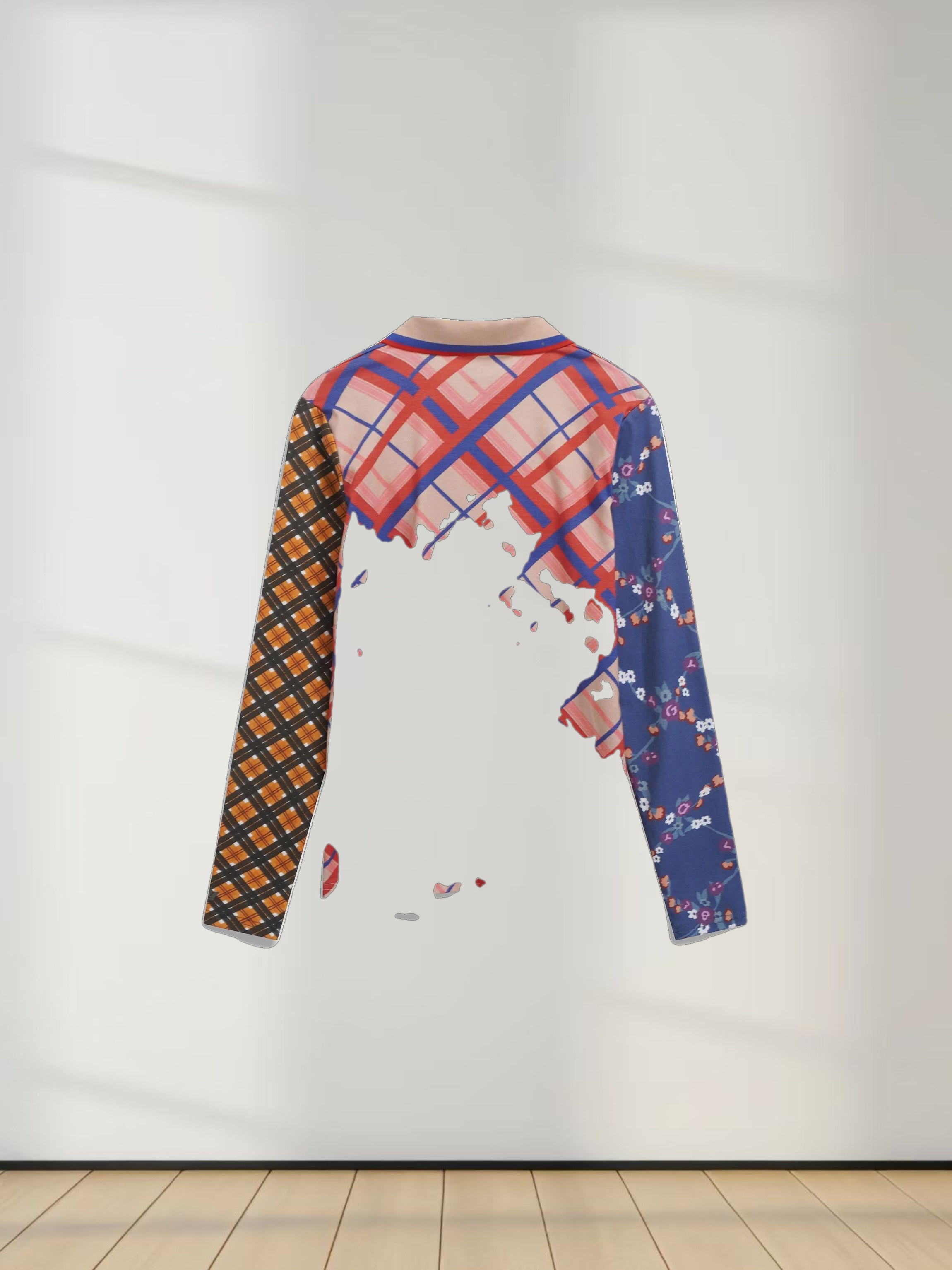 Printed Collar Snap Tee-Mix Plaid