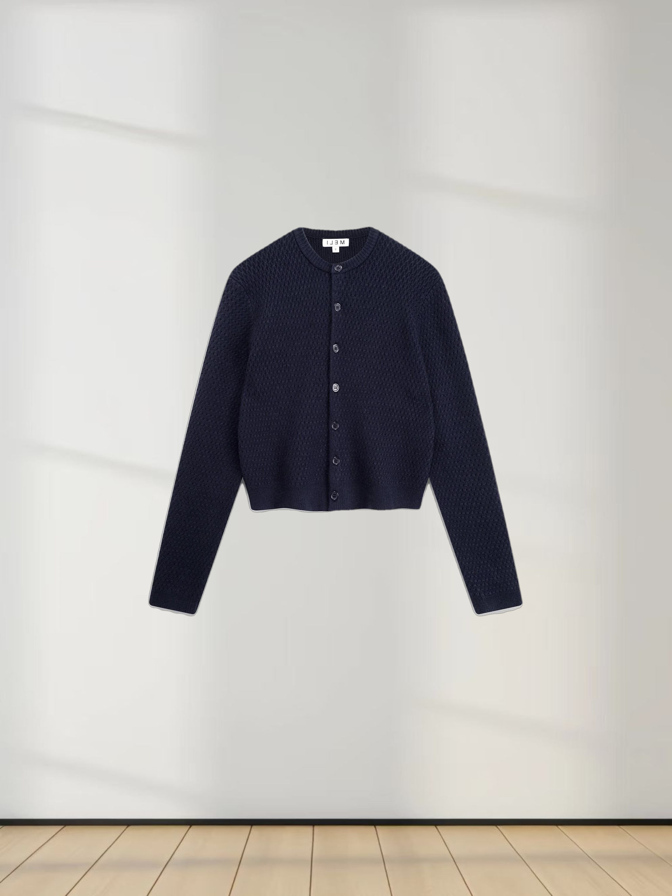 Textured Crew Cardigan-Navy