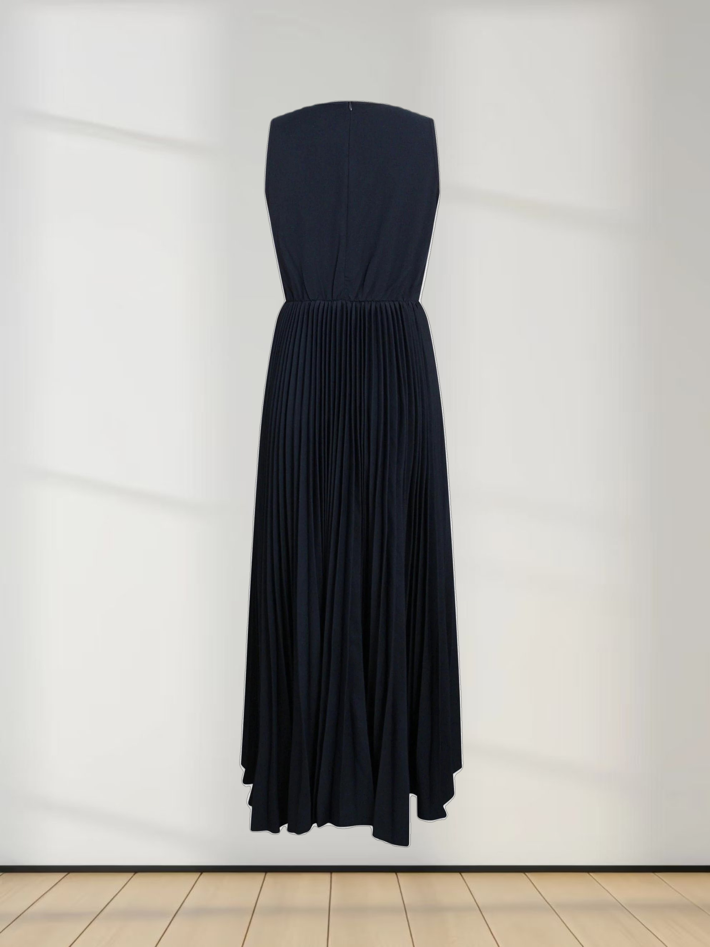 Pleated Slip Dress-Navy