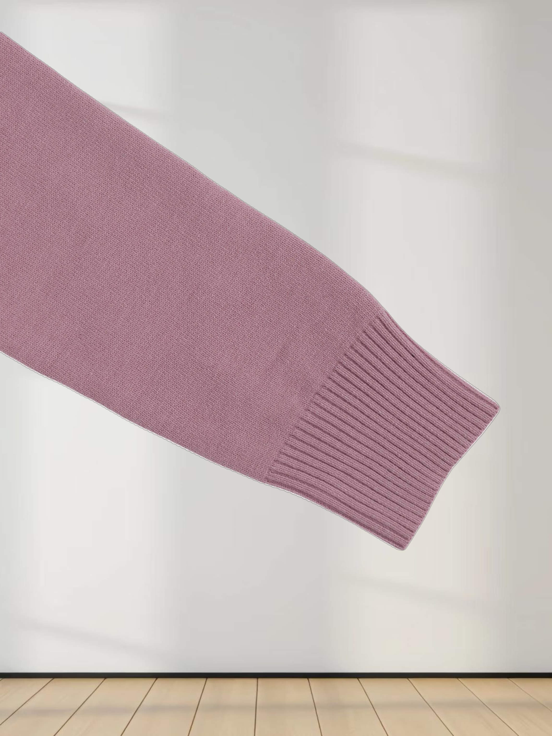 Velvet Detail Pointelle Crew Cardigan-Pink/Burgundy