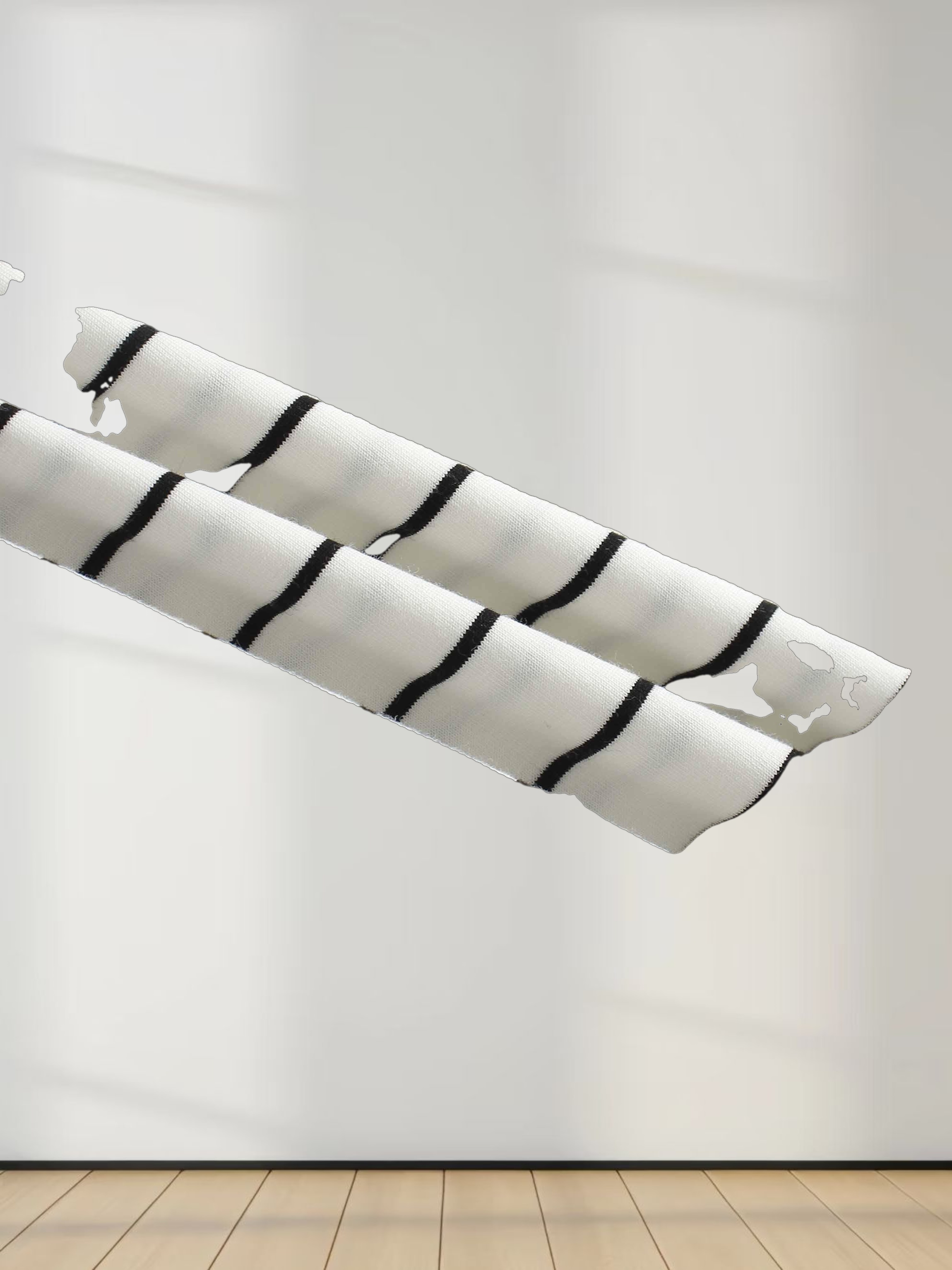 Striped Collar Snap Tee-Ivory/Black