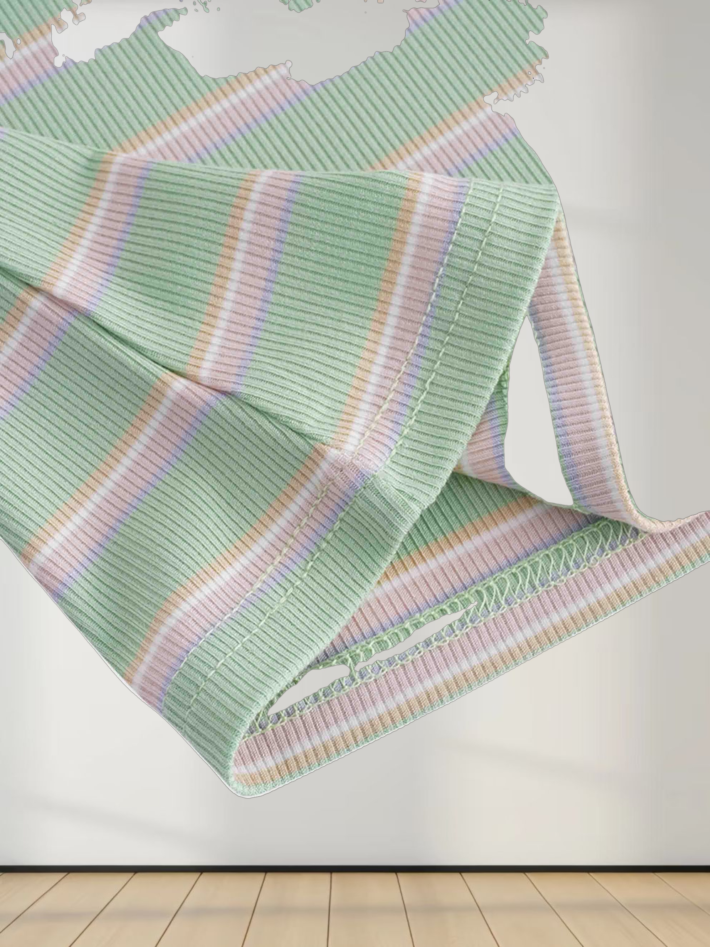 Ribbed Striped High V Tee Long Sleeve-Mint/Pink