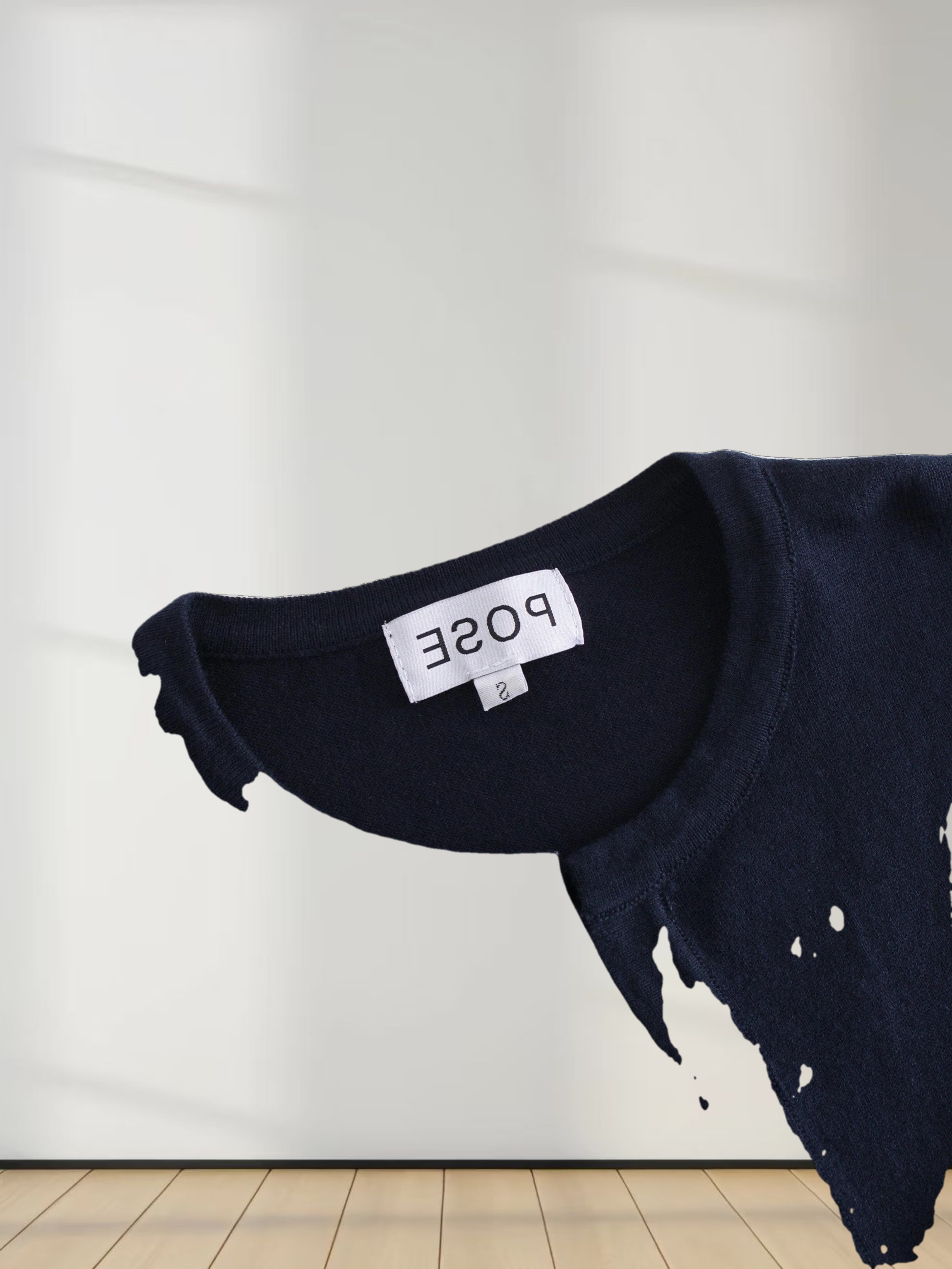 Flat Ribbed Trim Shrug-Navy