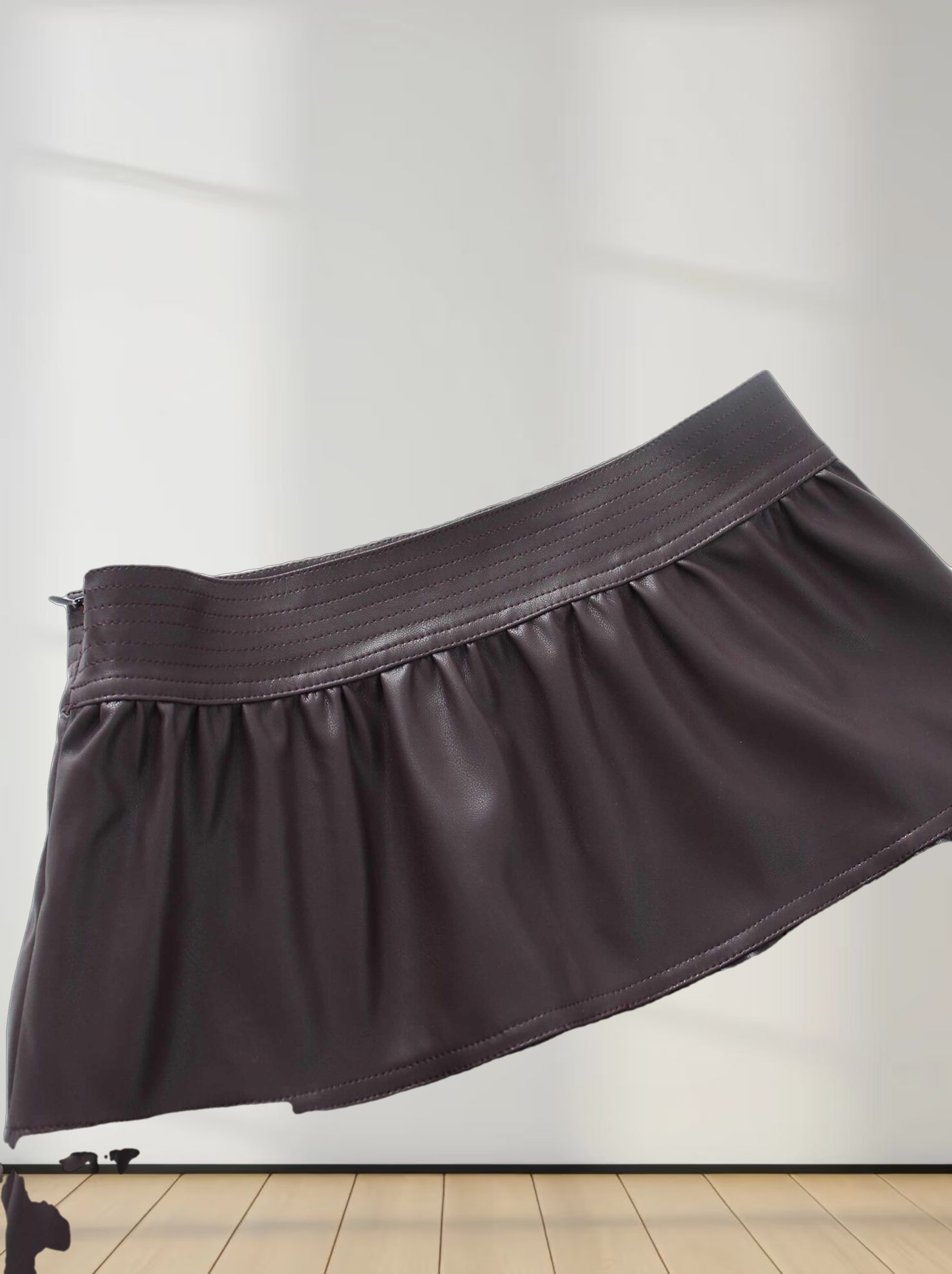 Drop Waist Leather Skirt-Plum