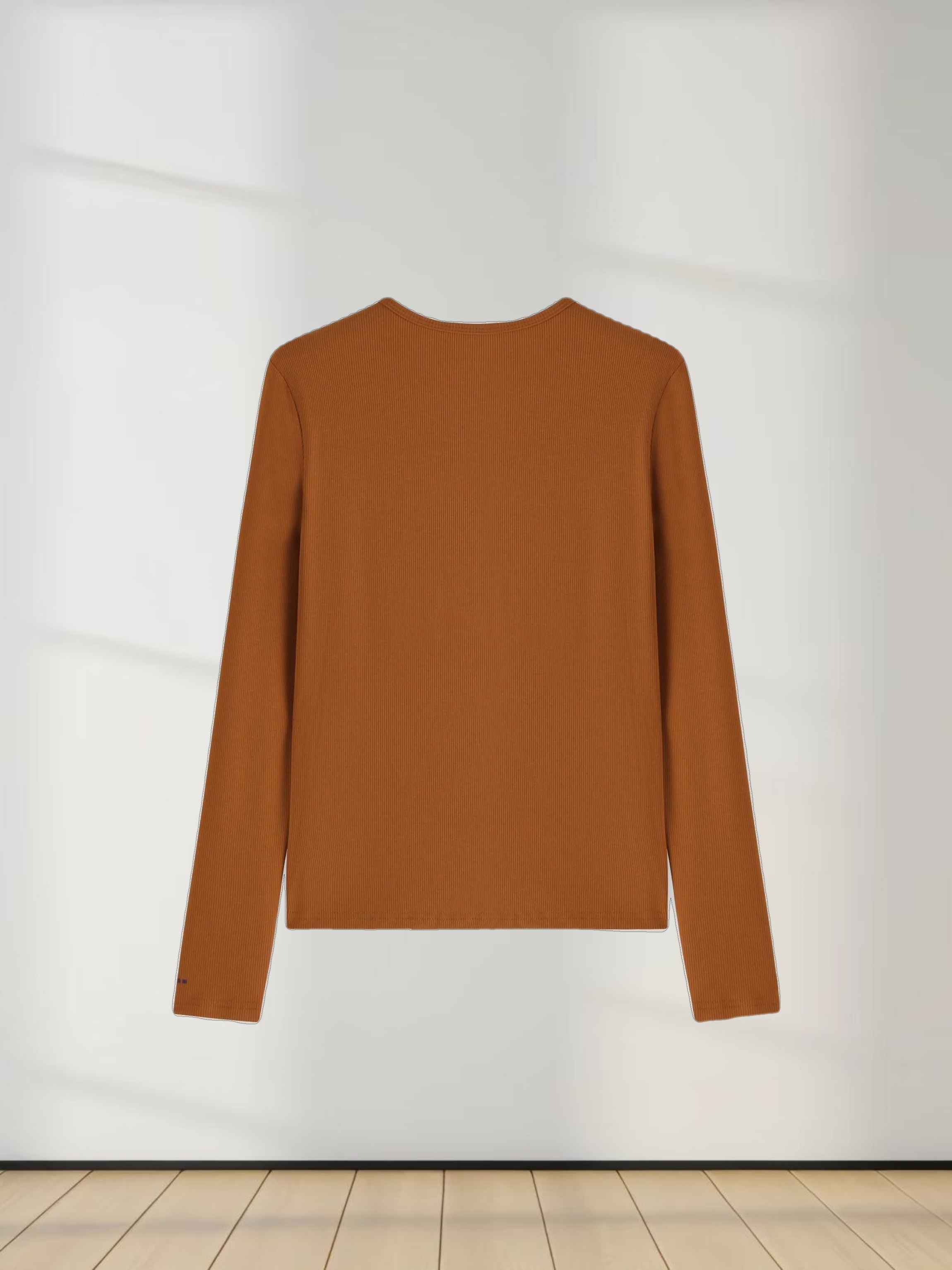 High V Ribbed Tee LS-Cognac