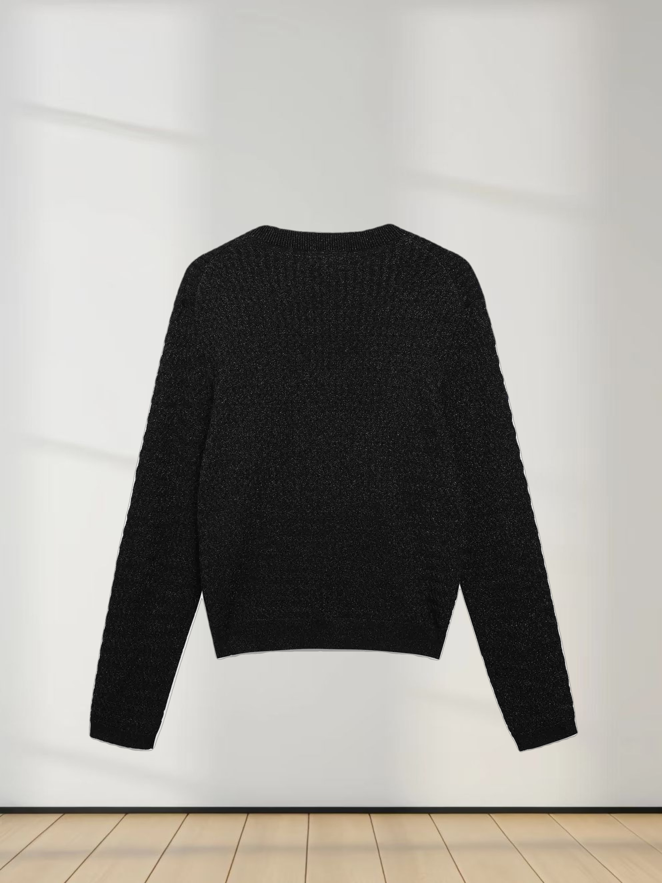Textured Lurex Crew Sweater-Black
