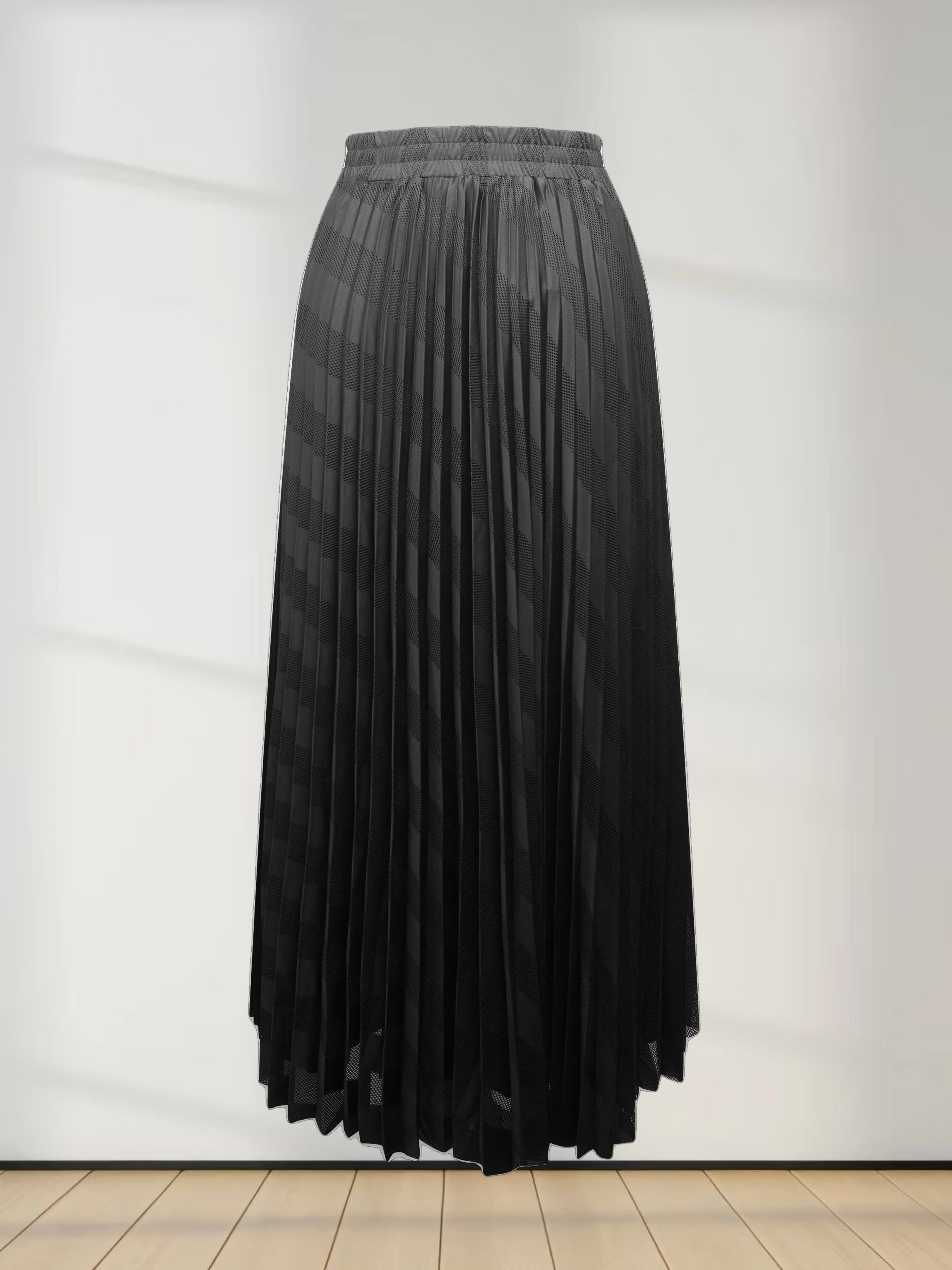 Perforated Pleated Skirt-Black