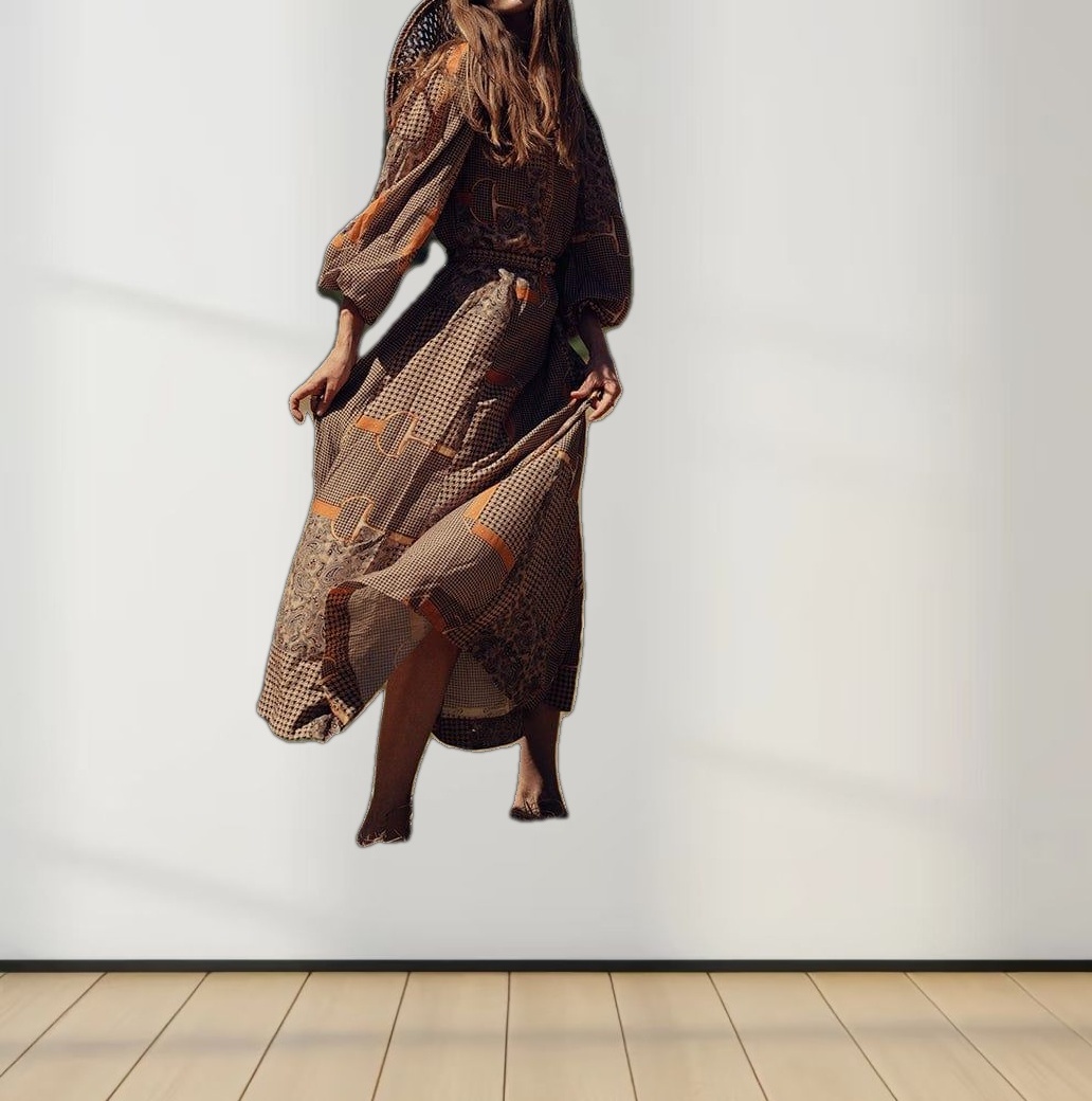 Printed Shift A-line Dress-Gold Chains