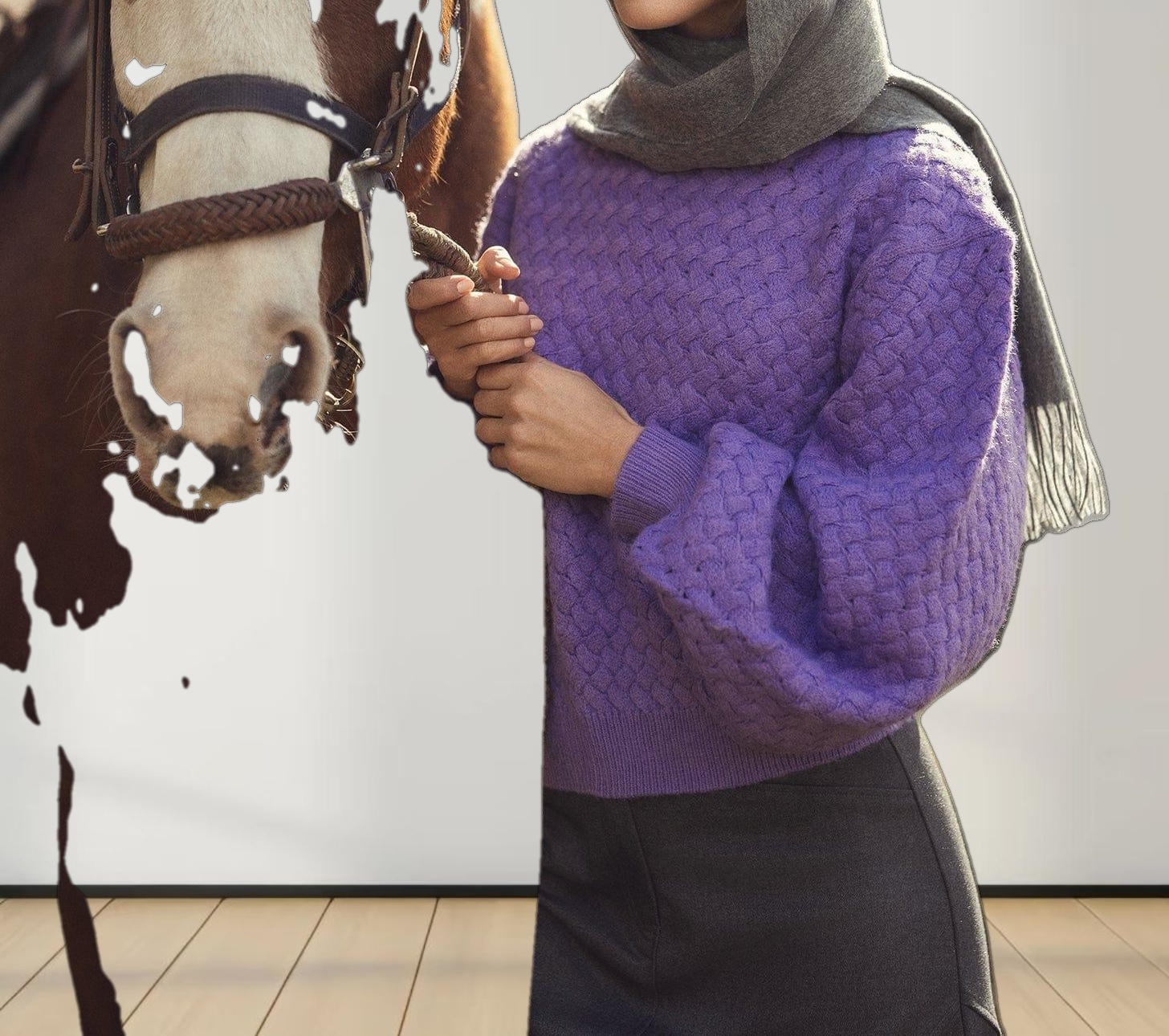 Basketweave Turtleneck Sweater-Purple
