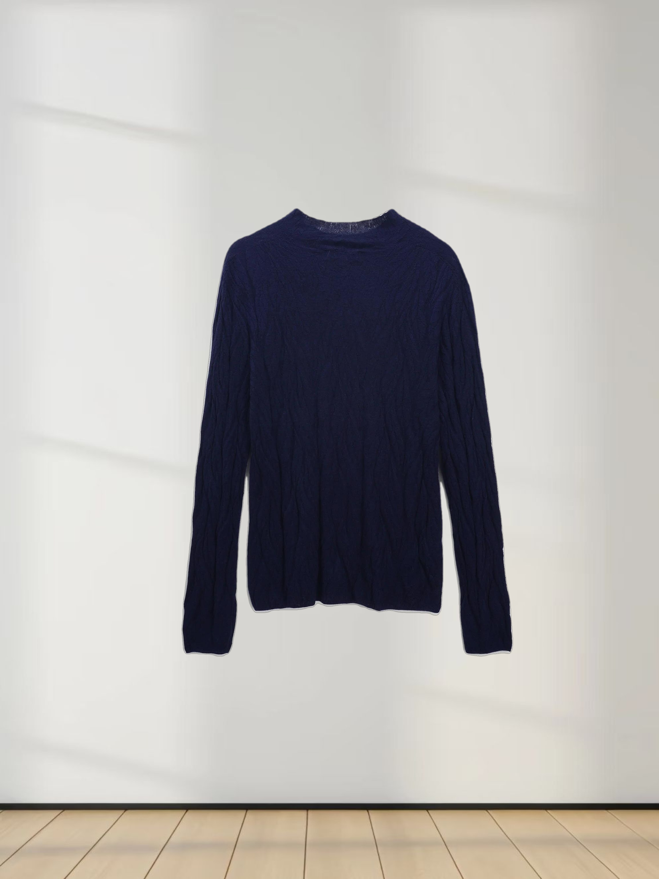 Leaf Design Turtleneck-Navy