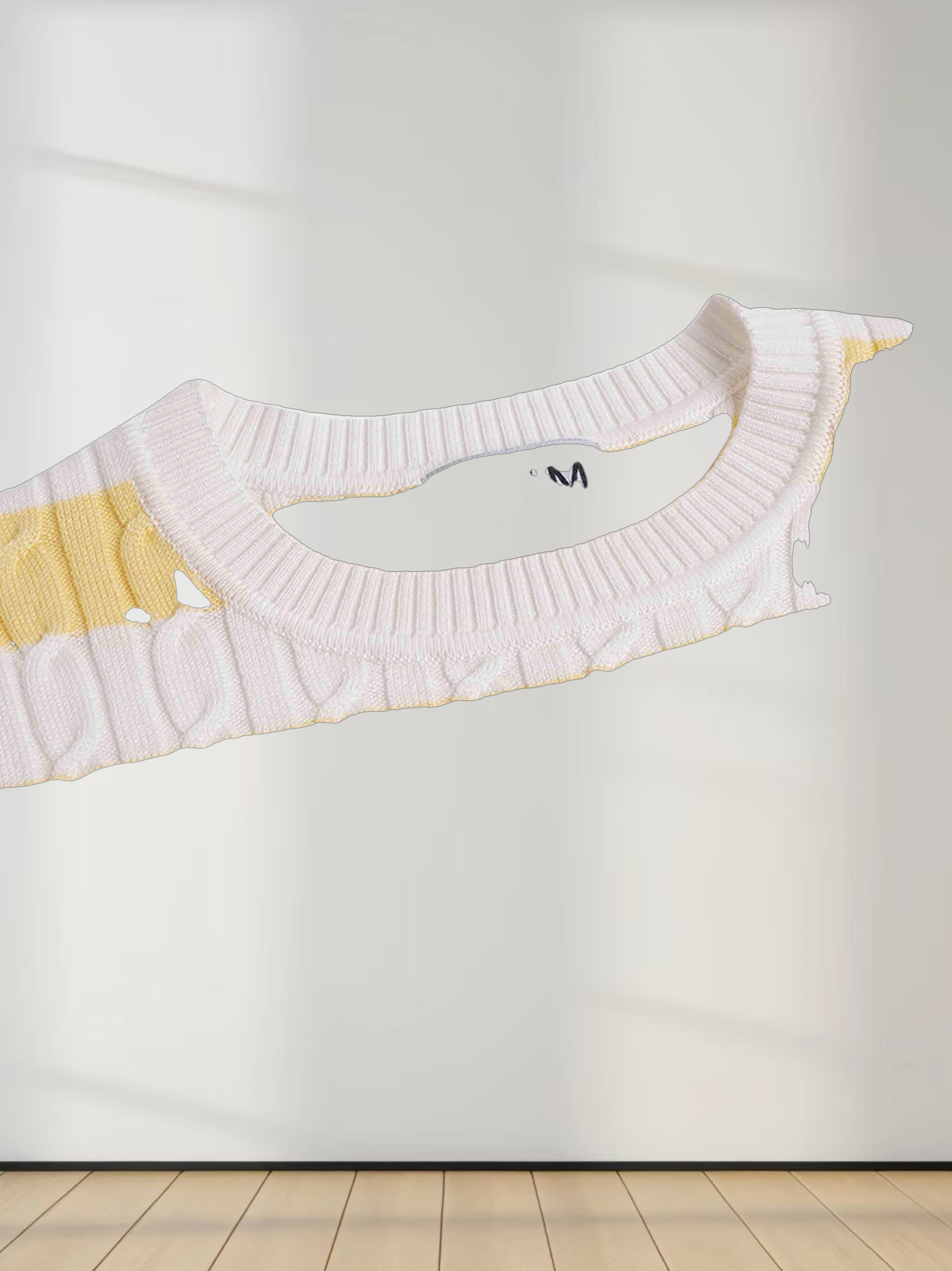 Printed Cable Knit Sweater-Yellow/White Stripe