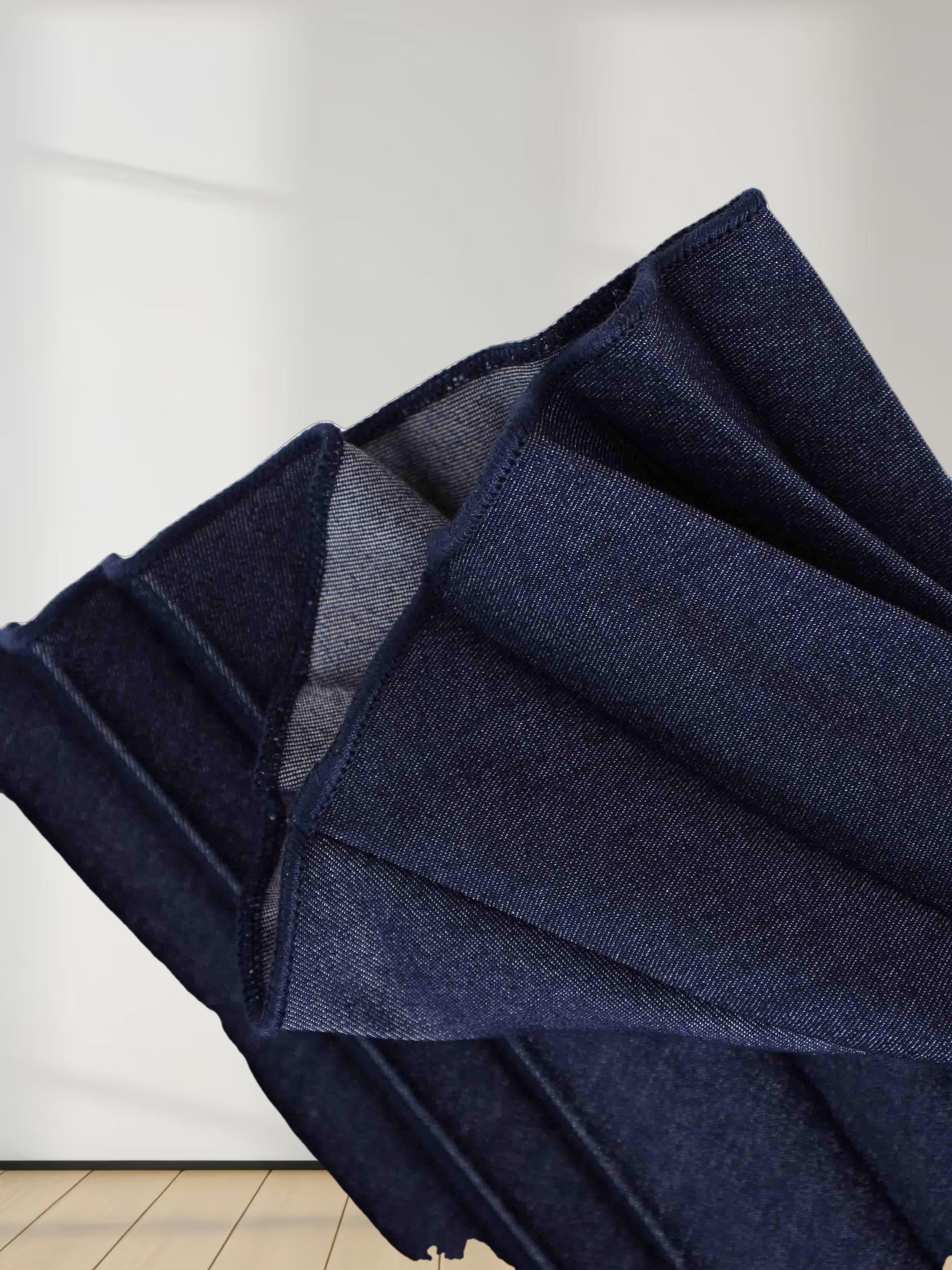 Denim Pleated Skirt-Dark Blue