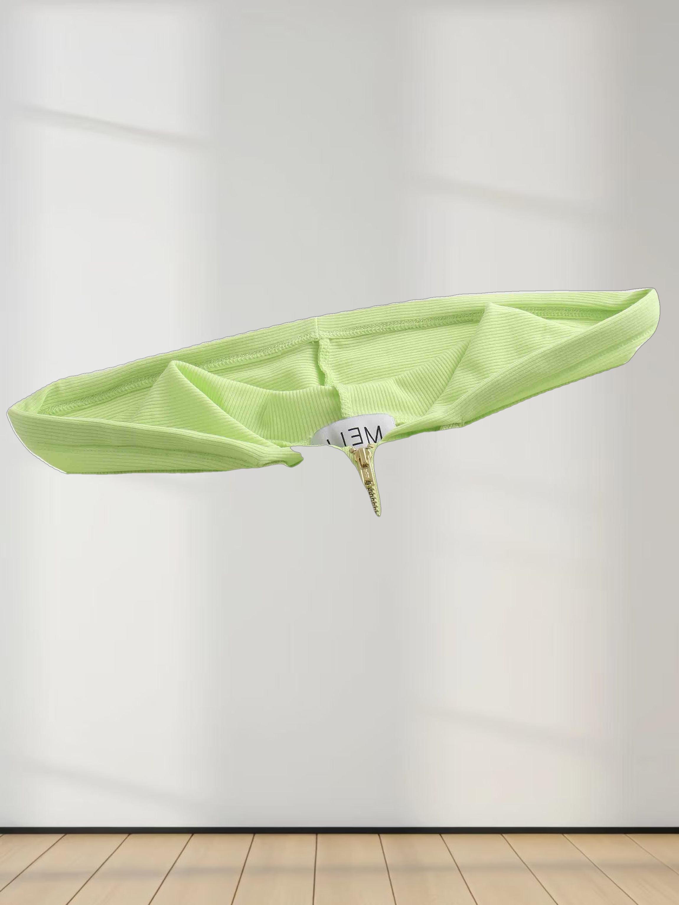 Ribbed Half Zip Hoodie Tee-Lime Green