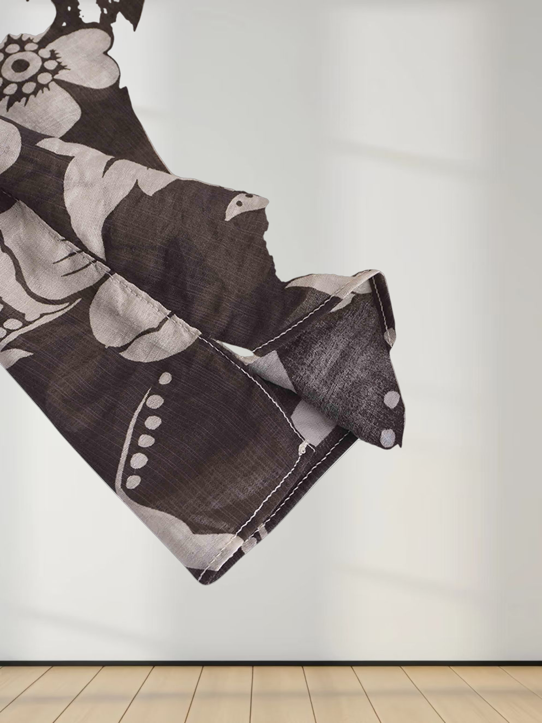 Asymmetrical Hem Ruffle Skirt-Brown Floral