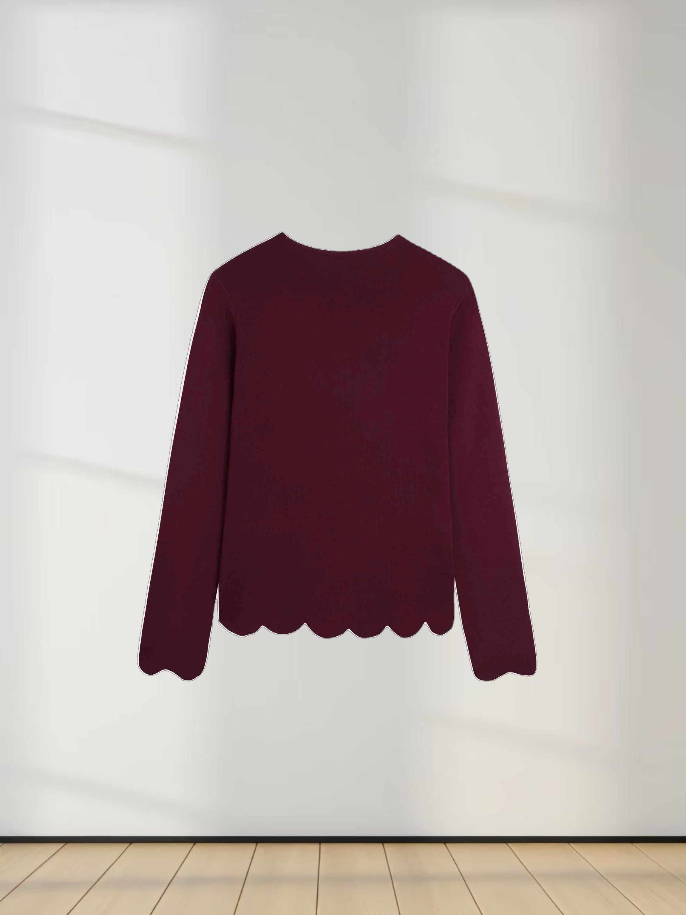 Scallop Edge Crew Cardigan-Wine