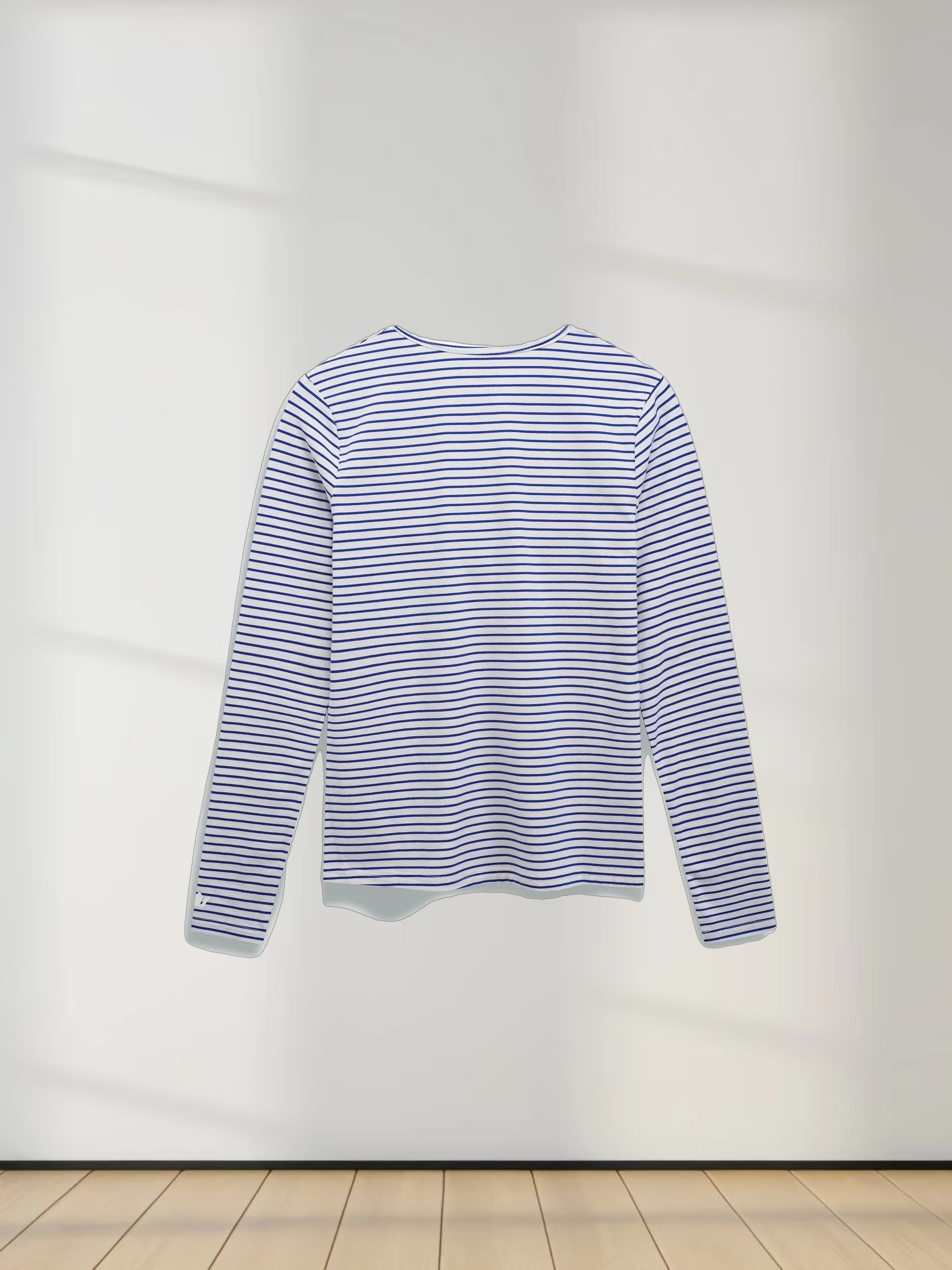 Flat Striped High V Long Sleeve-White/Navy
