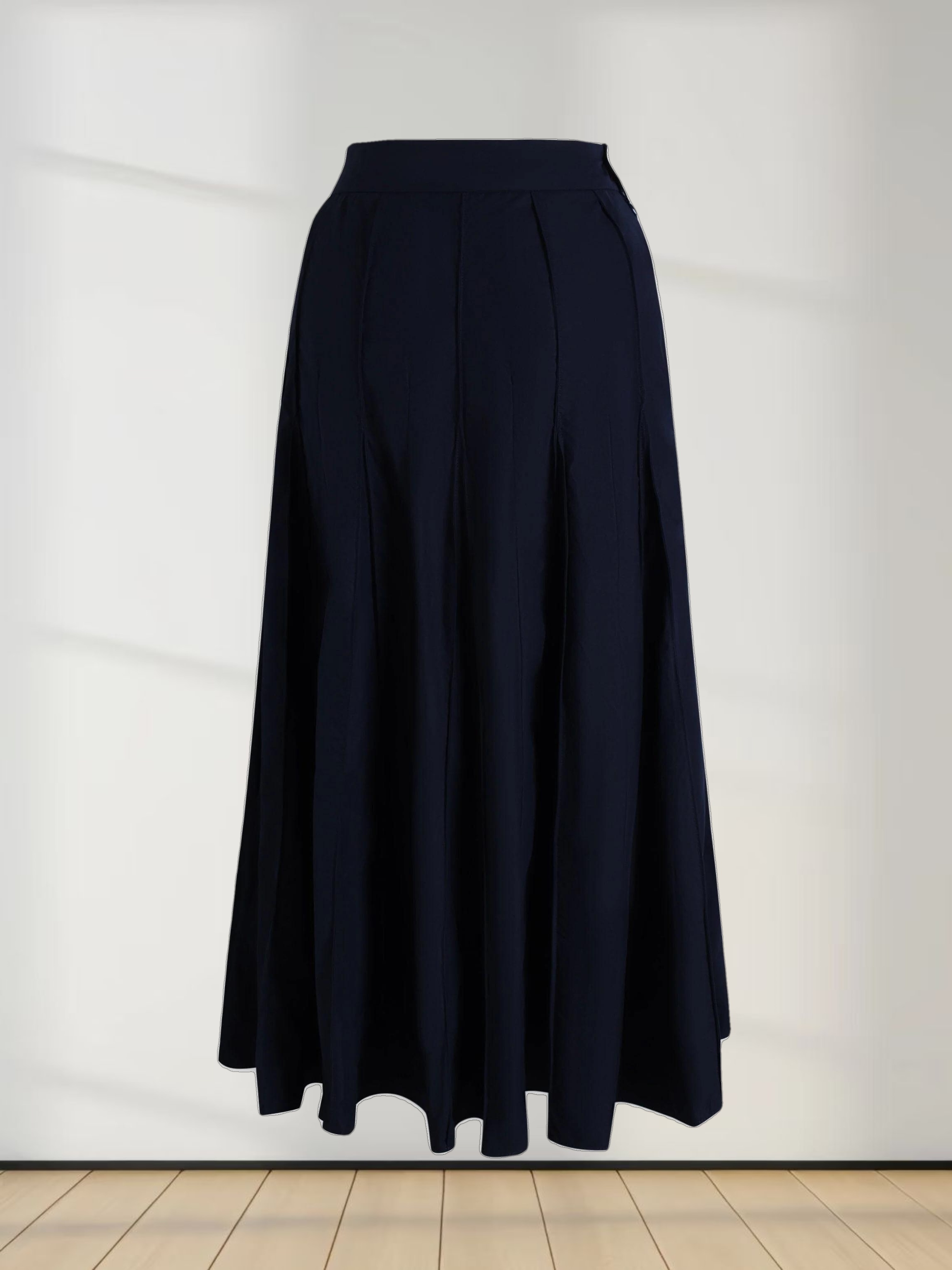 Cotton Pleated Skirt-Navy