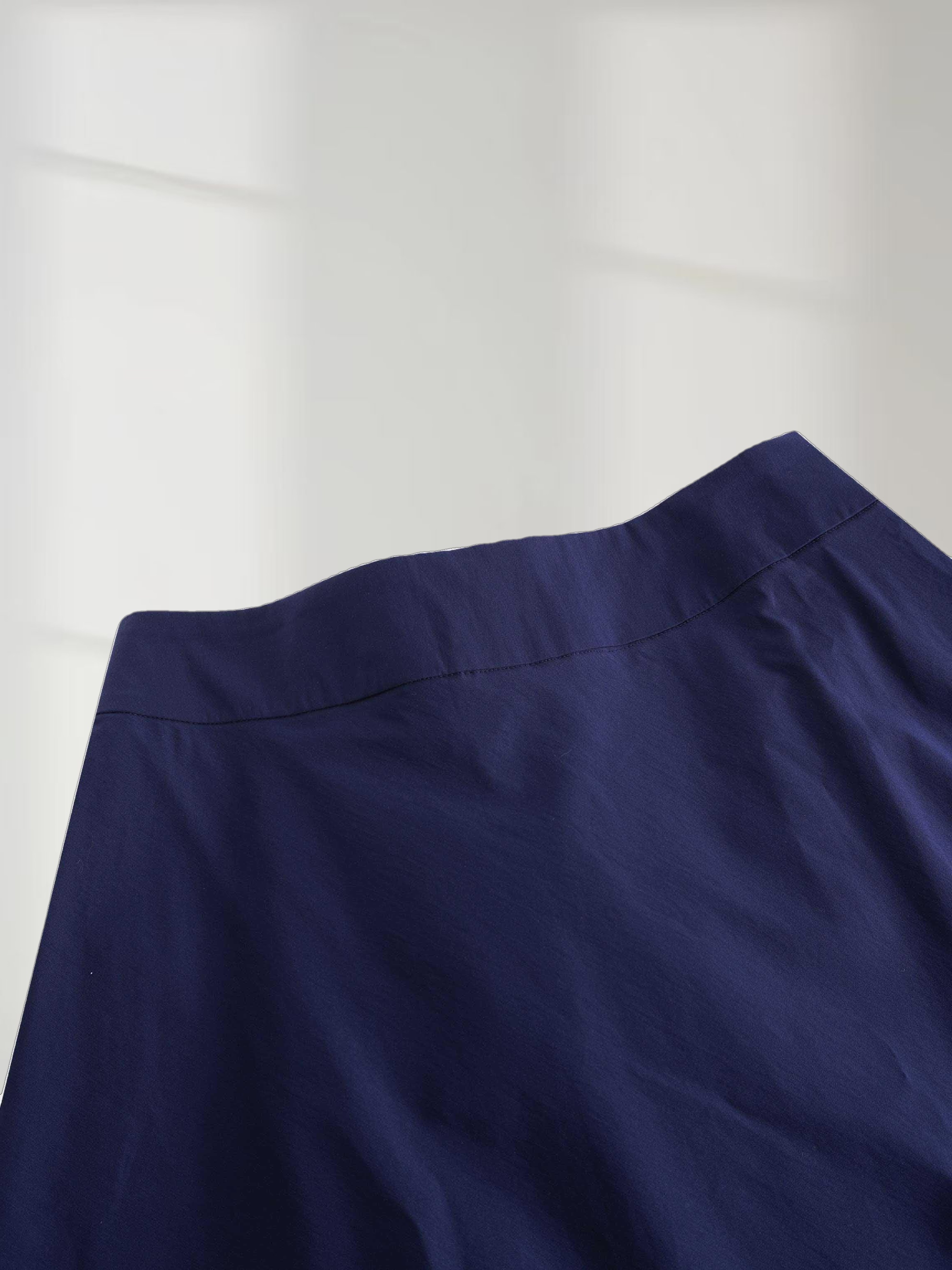 Elastic Back Maxi Cotton Blend Skirt-Navy