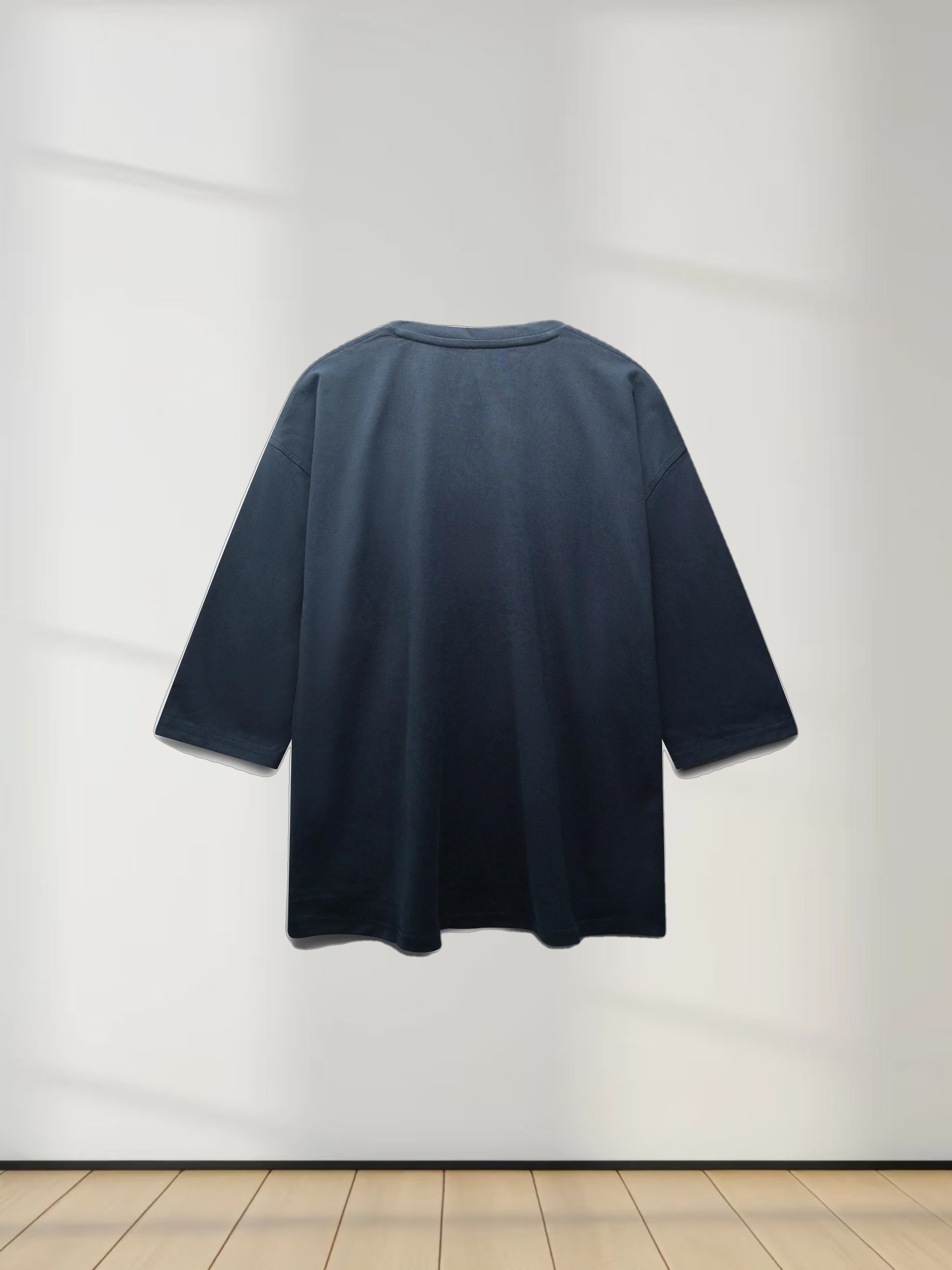 Oversized Boxy 3Q Sleeve Tee-Navy