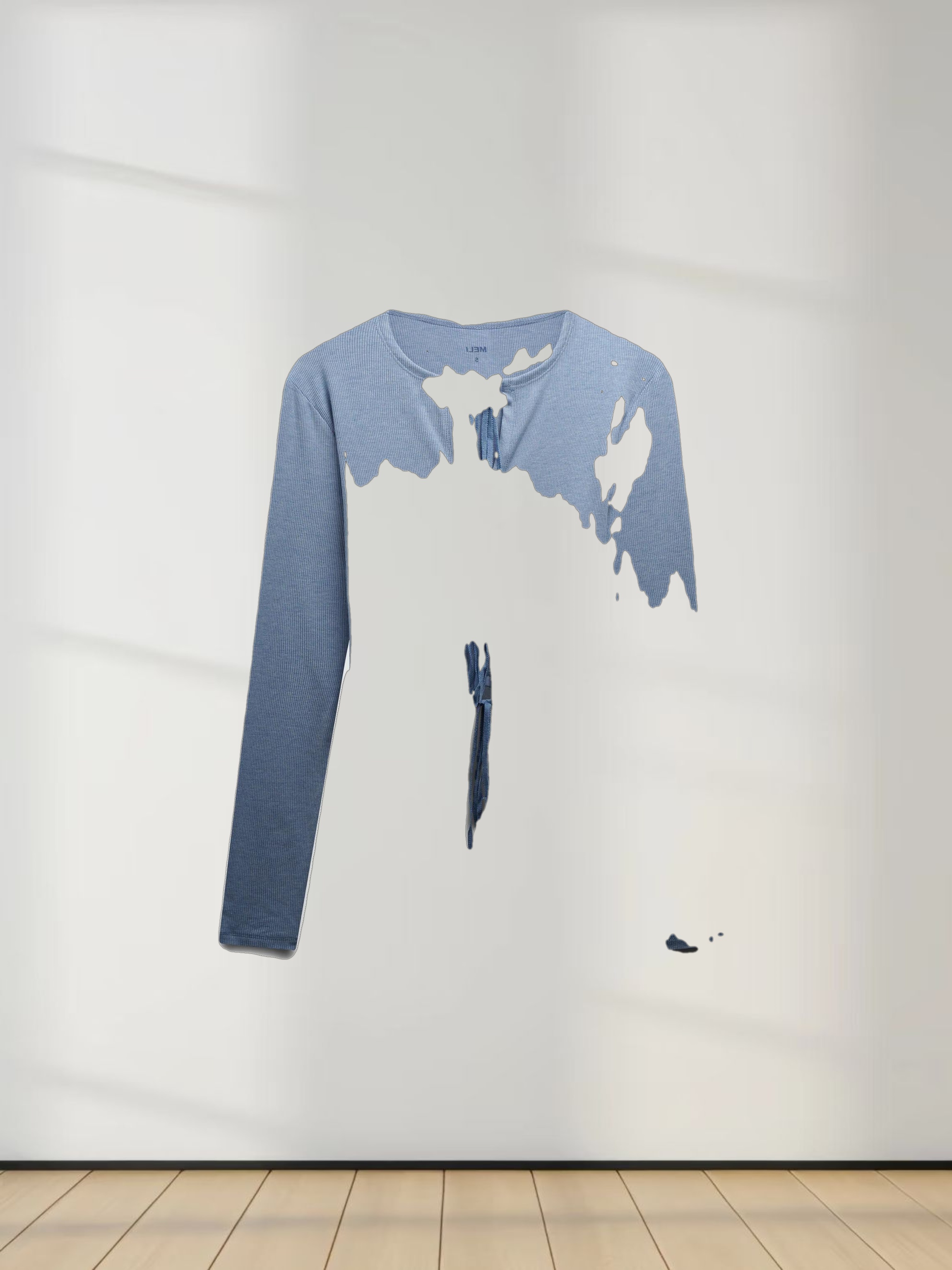 Ribbed Crop Bow Cardigan-Heathered Blue