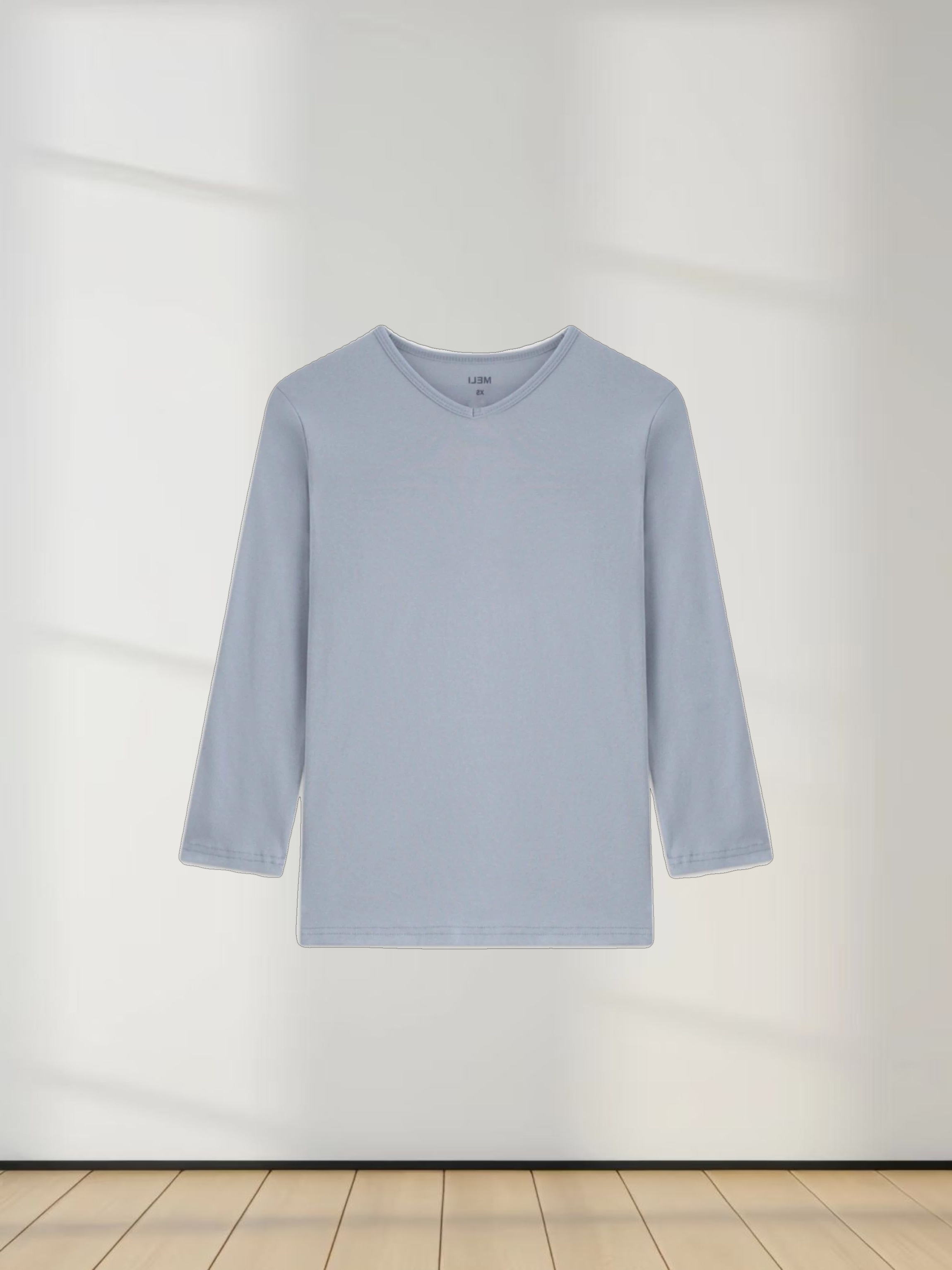 BASIC HIGH V TEE 3Q-LIGHT BLUE
