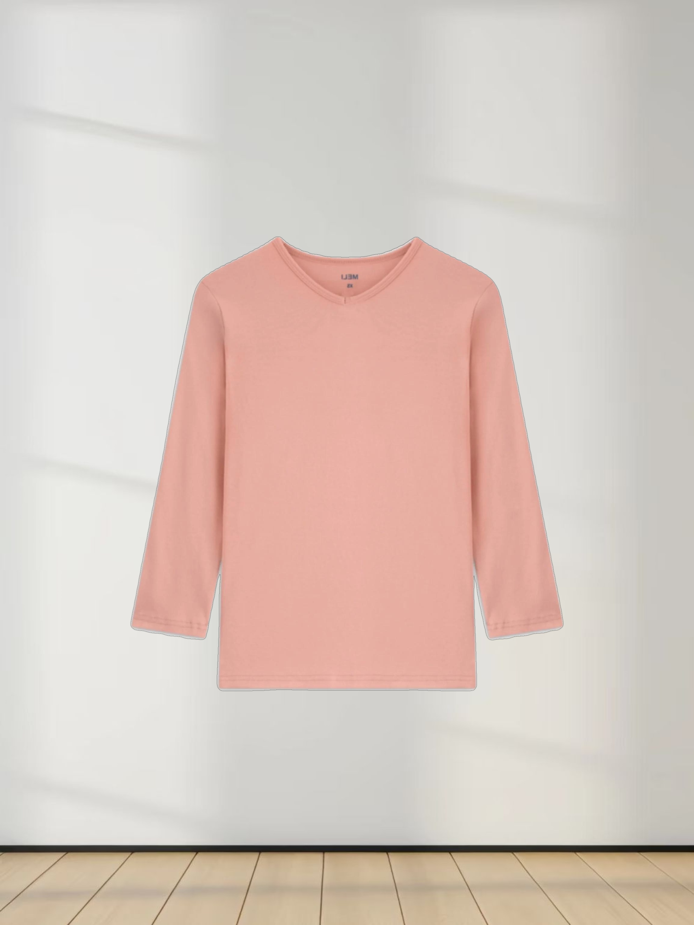 BASIC HIGH V TEE 3Q-PEACH