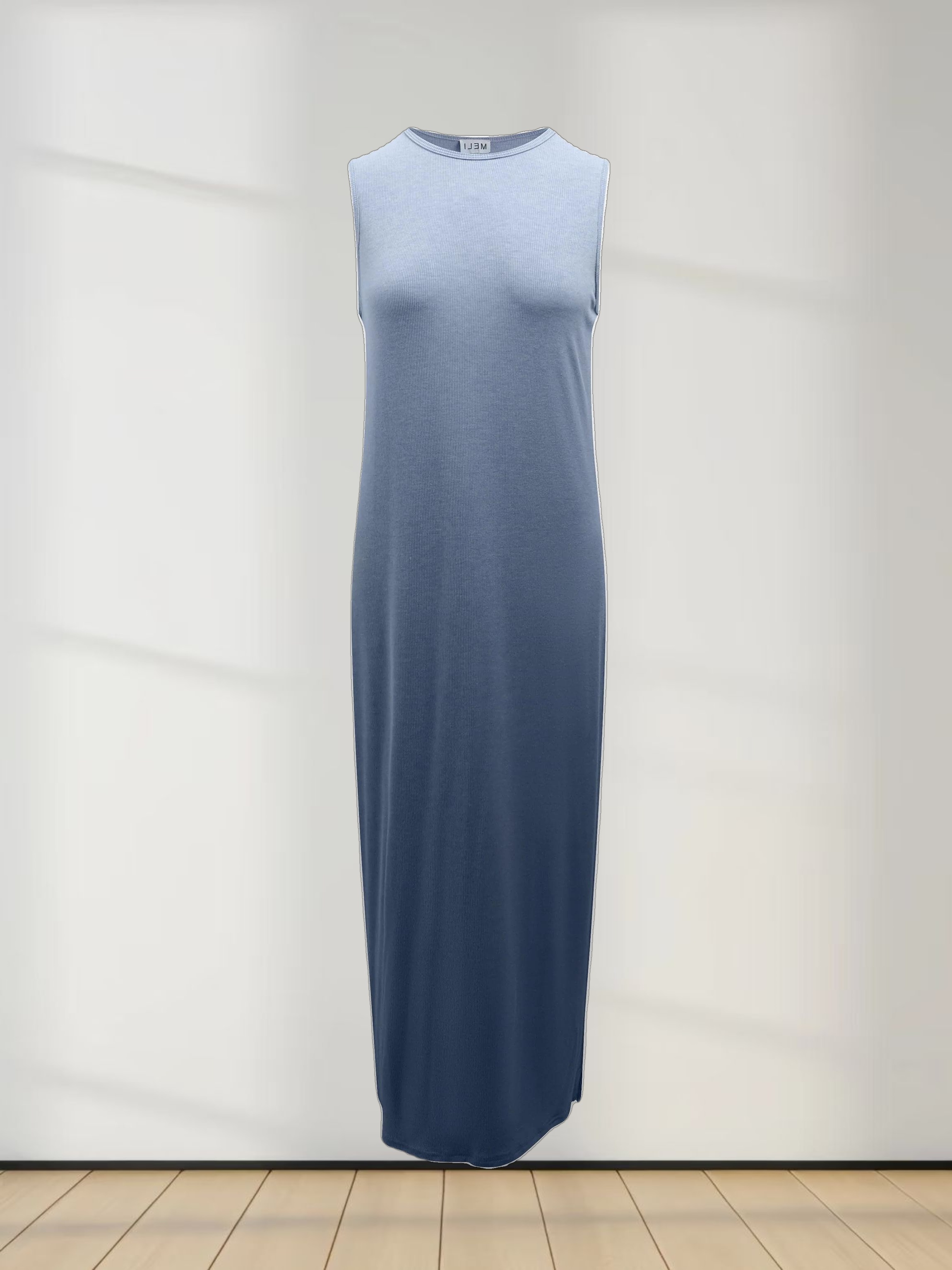 Ribbed Sleeveless Maxi Dress-Heathered Blue