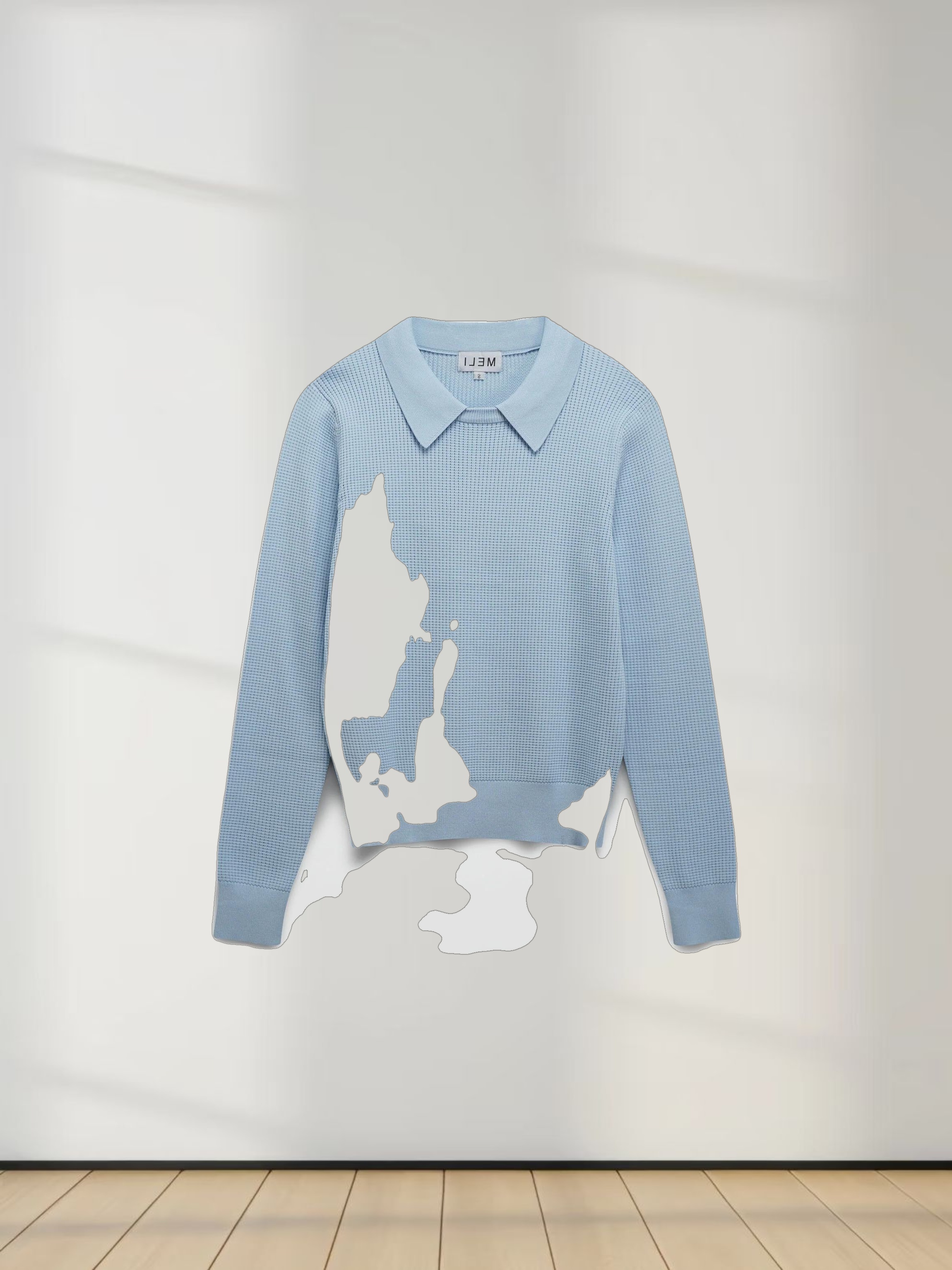 Waffle Collared Sweater-Light Blue