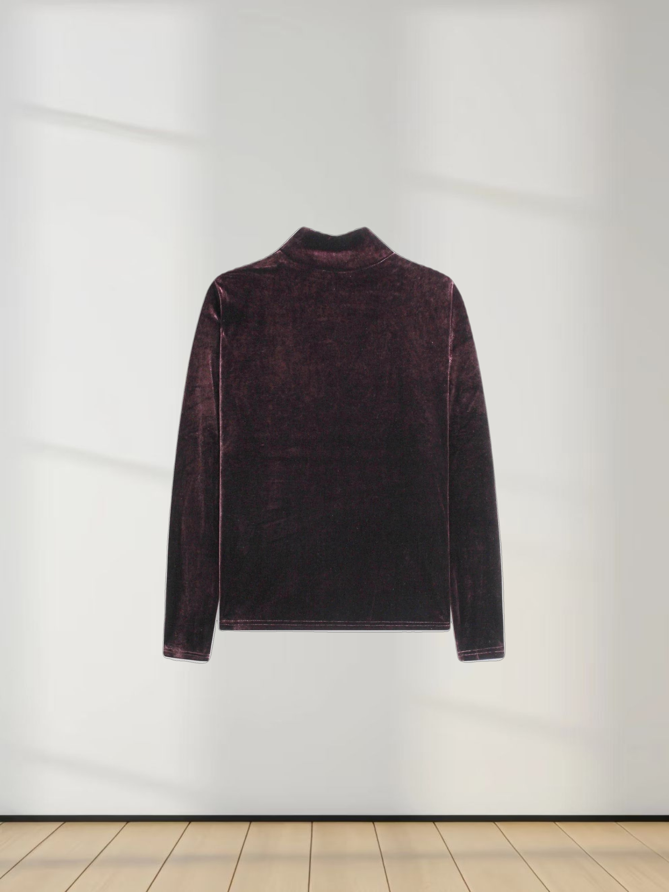 Velour Mock Neck Turtleneck-Brown