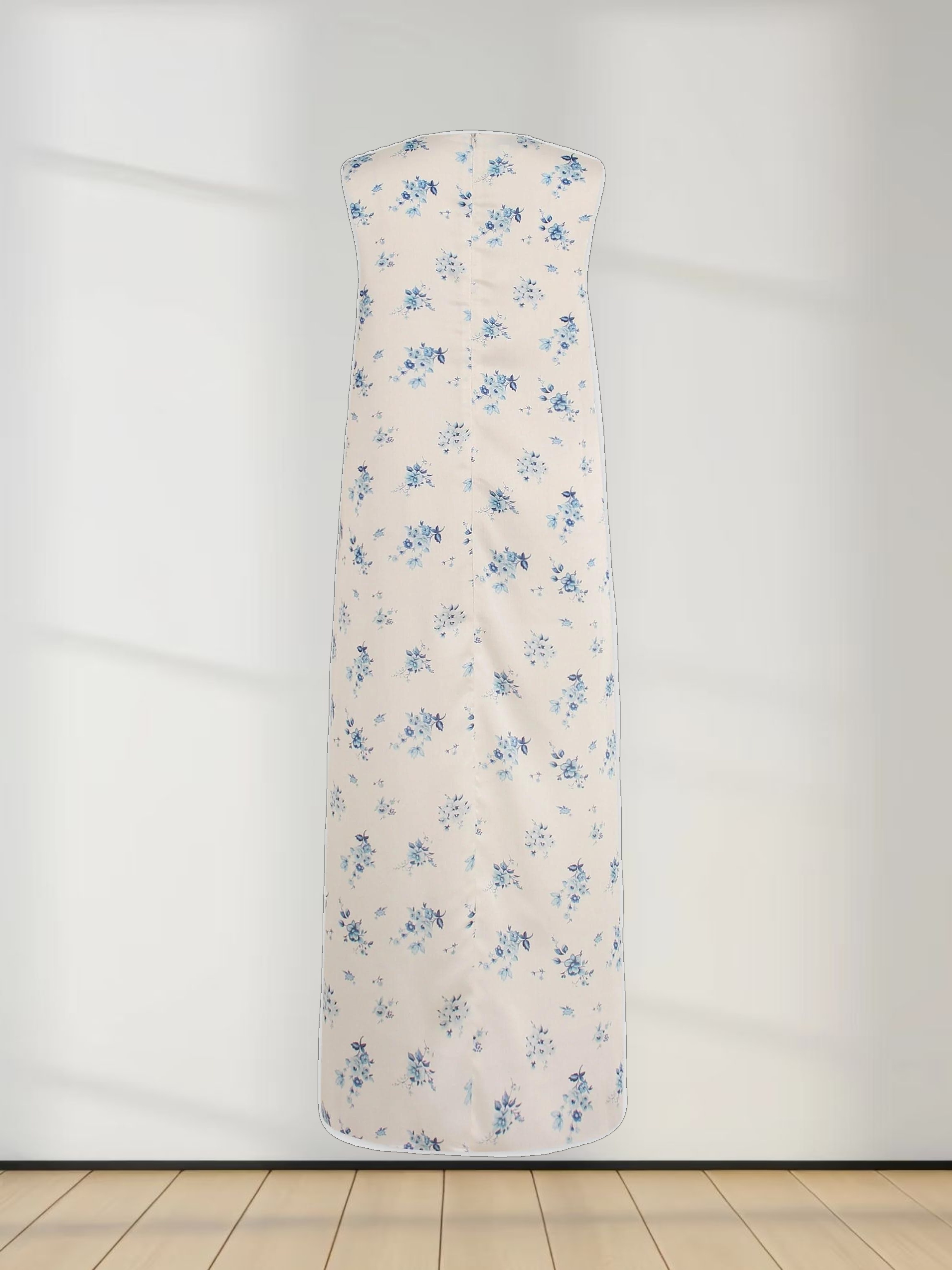 Sleeveless Crew Neck Dress-Blue Flower