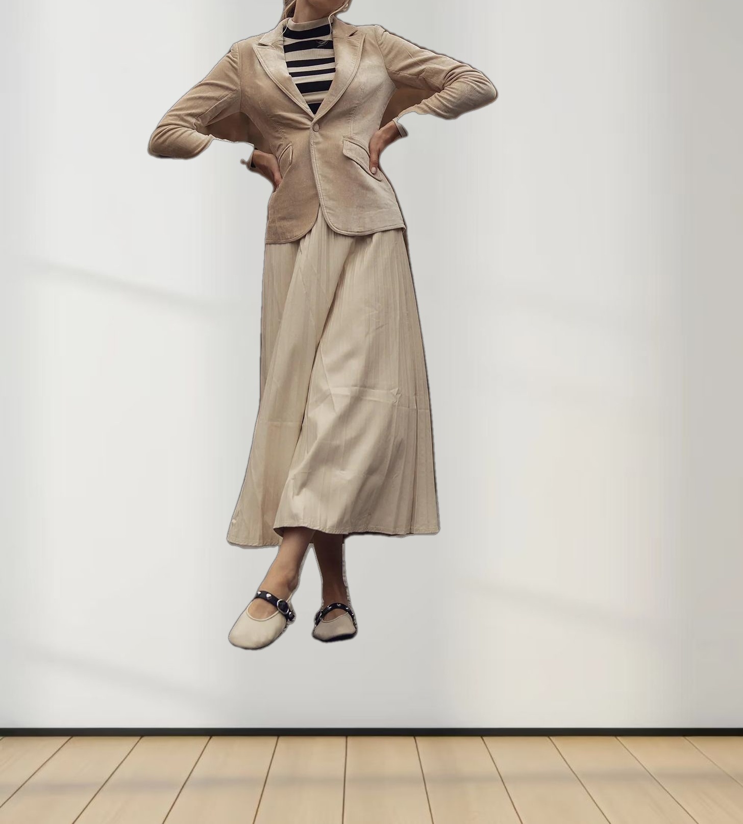 Striped Ribbed Turtleneck-Black/Cream