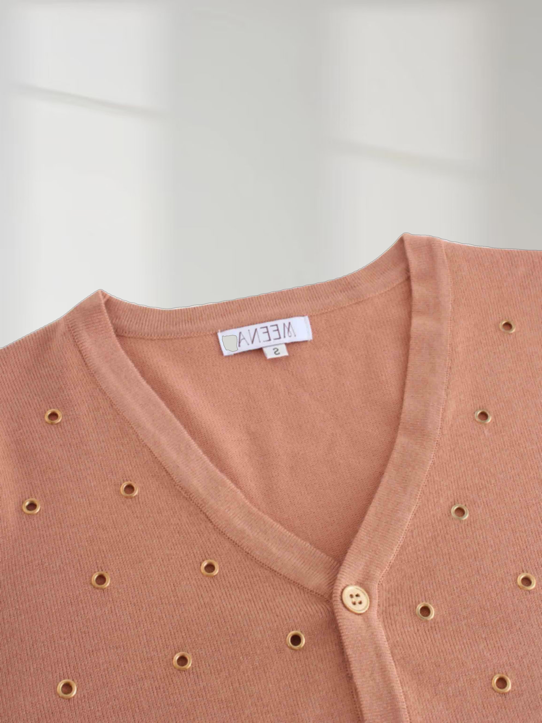 Grommet Cardigan-Peach