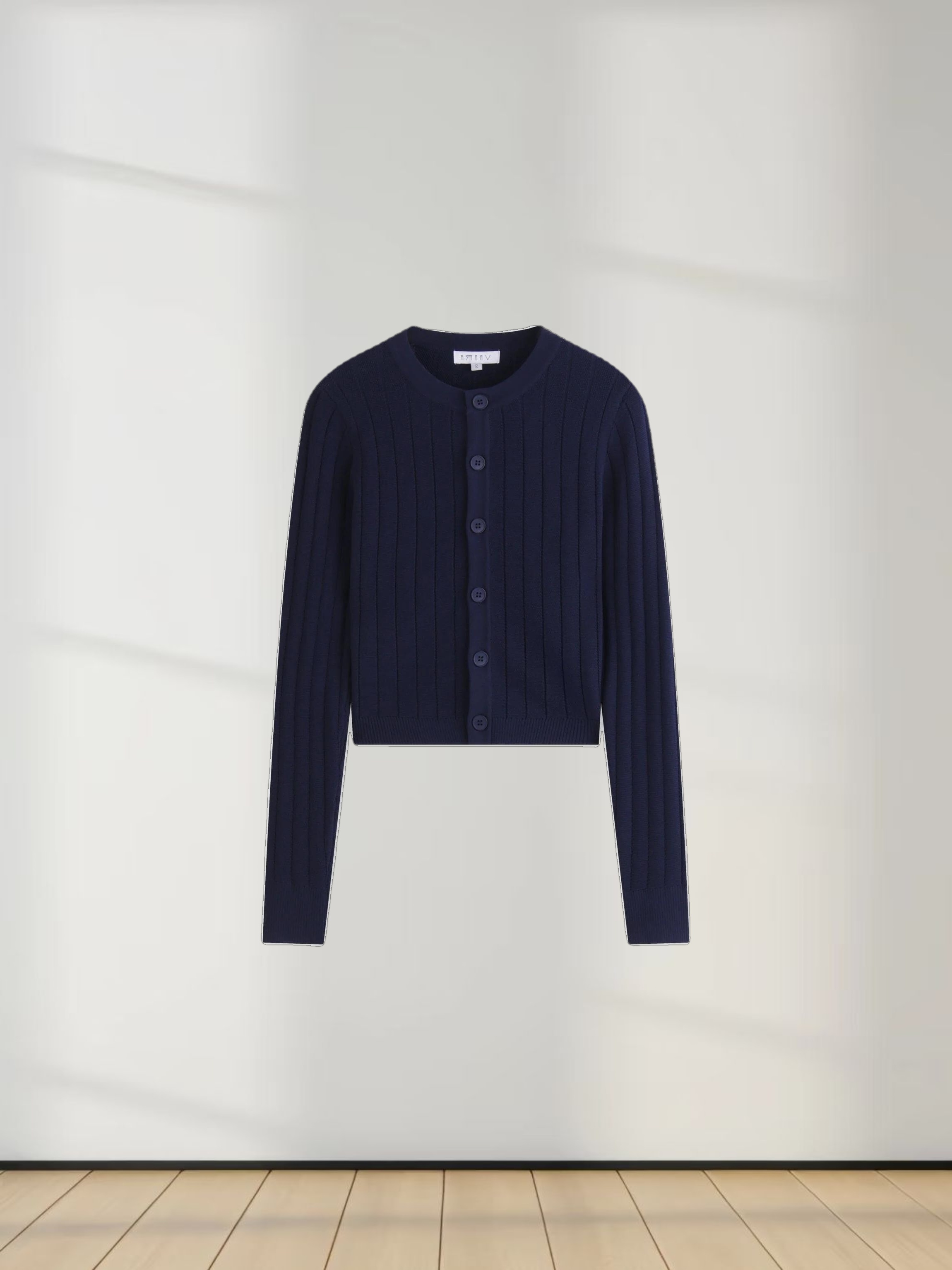 Silky Knit Cropped Cardigan-Navy