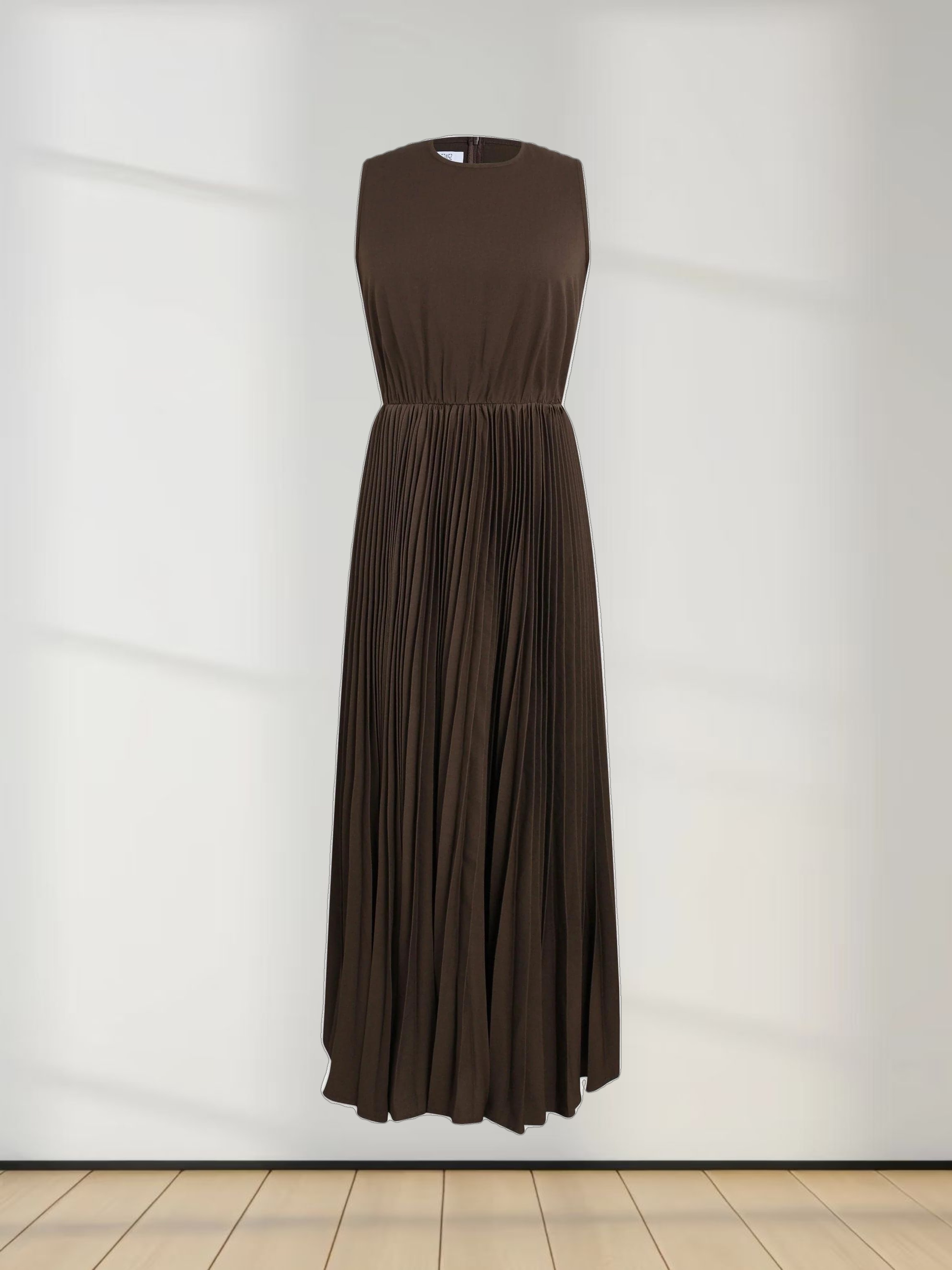 Pleated Slip Dress-Brown