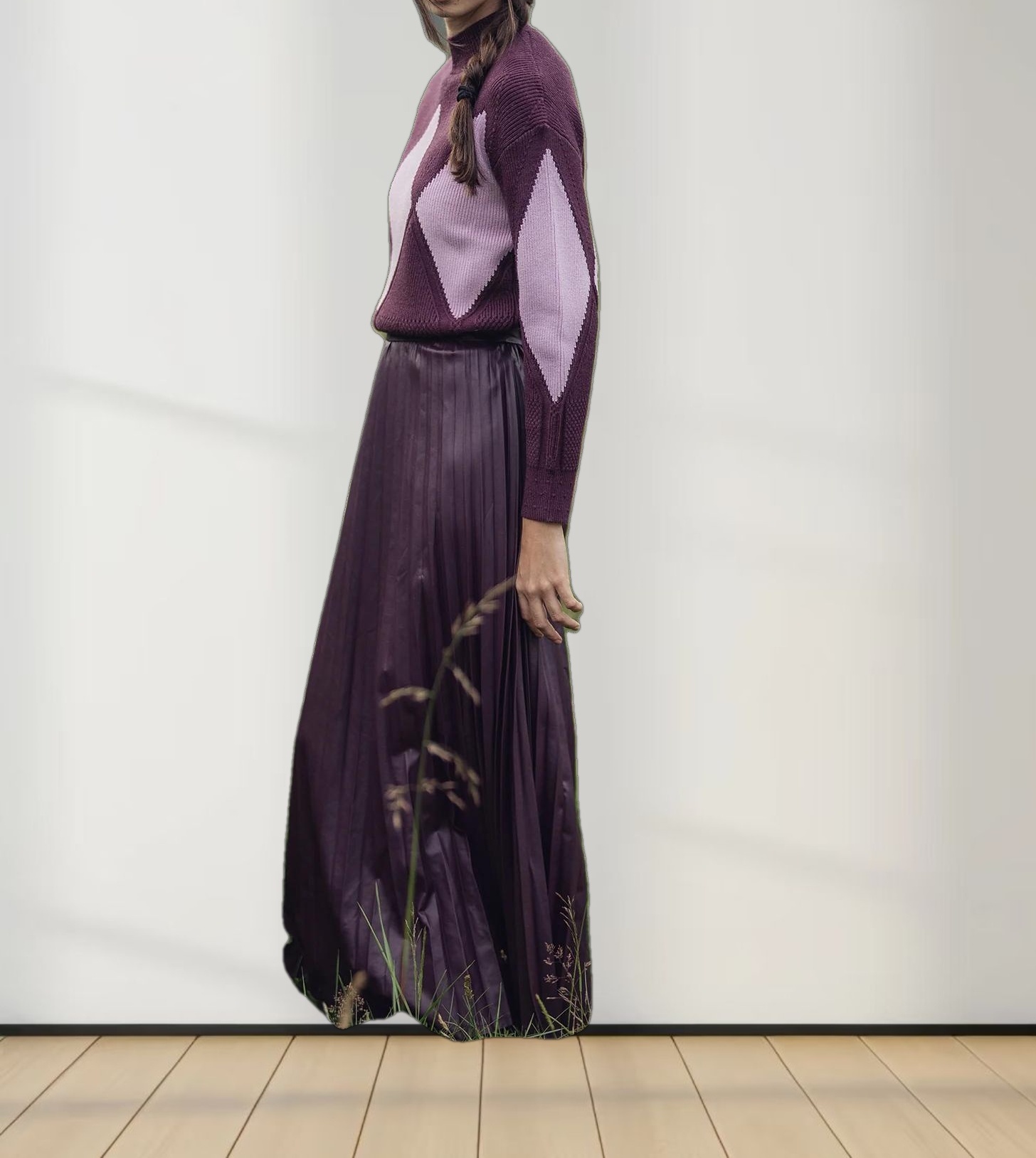 Accordion Pleated Faux Leather Skirt-Eggplant