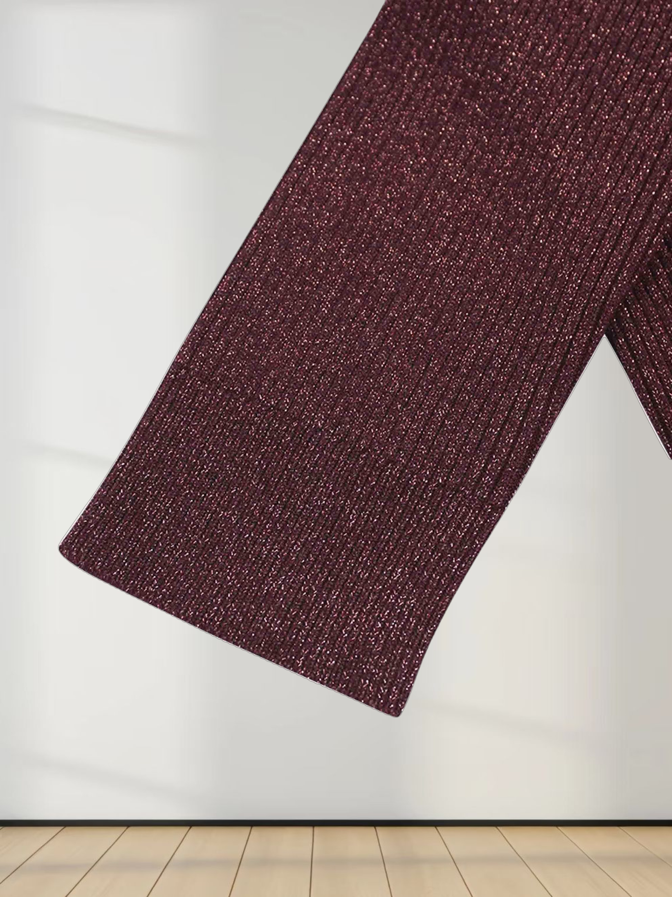 Lurex Ribbed Sweater-Heathered Burgundy