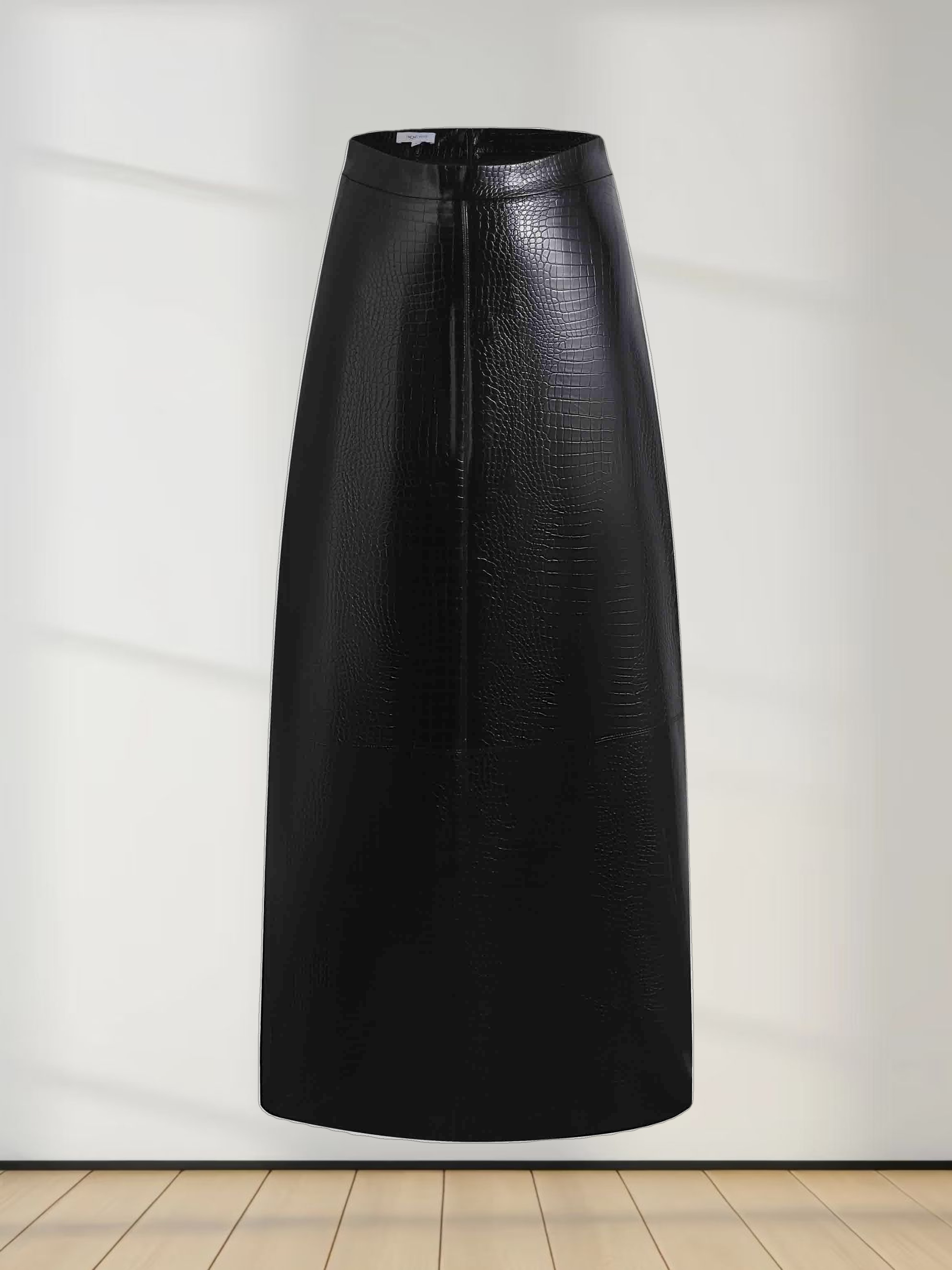 Croc Leather Skirt-Black