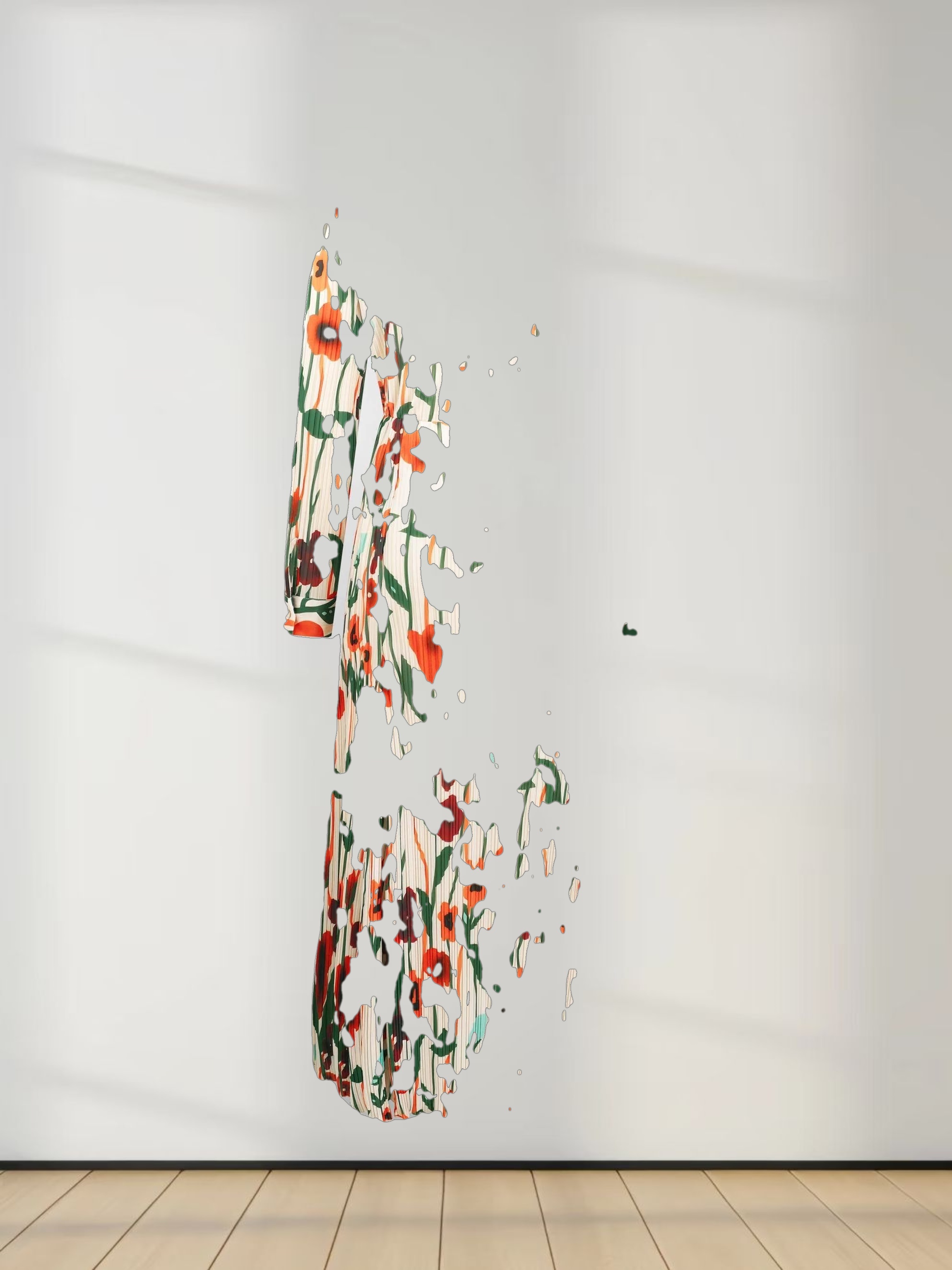 Micro Pleats Princess Style Dress-Orange Floral