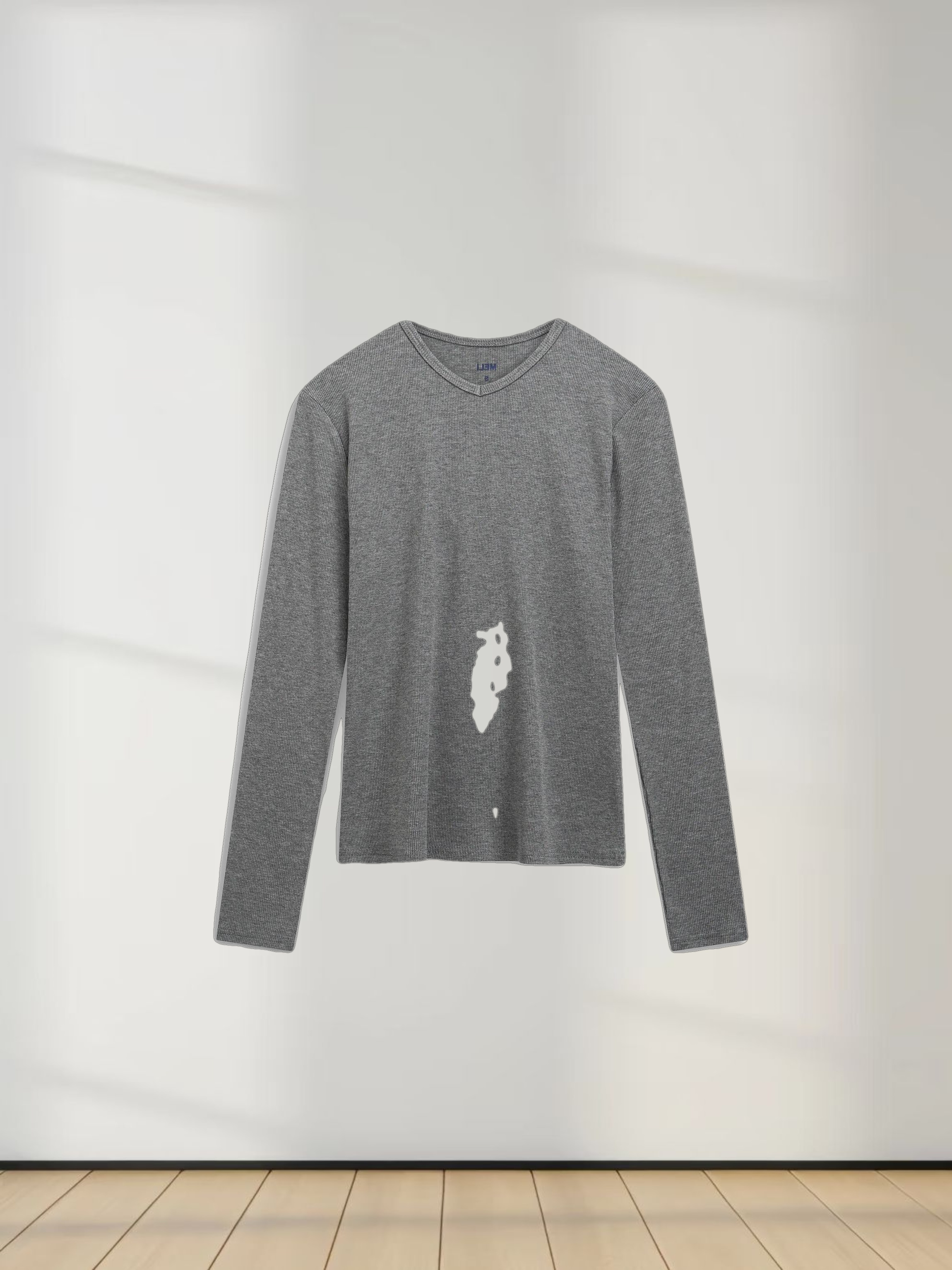 RIBBED HIGH V LS-GREY