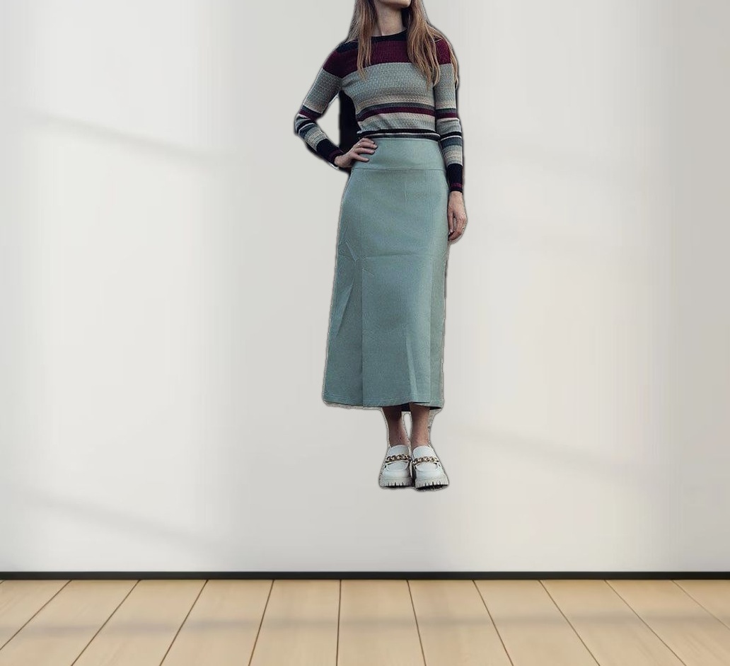 Leather Inverted Pleat Skirt-Seafoam