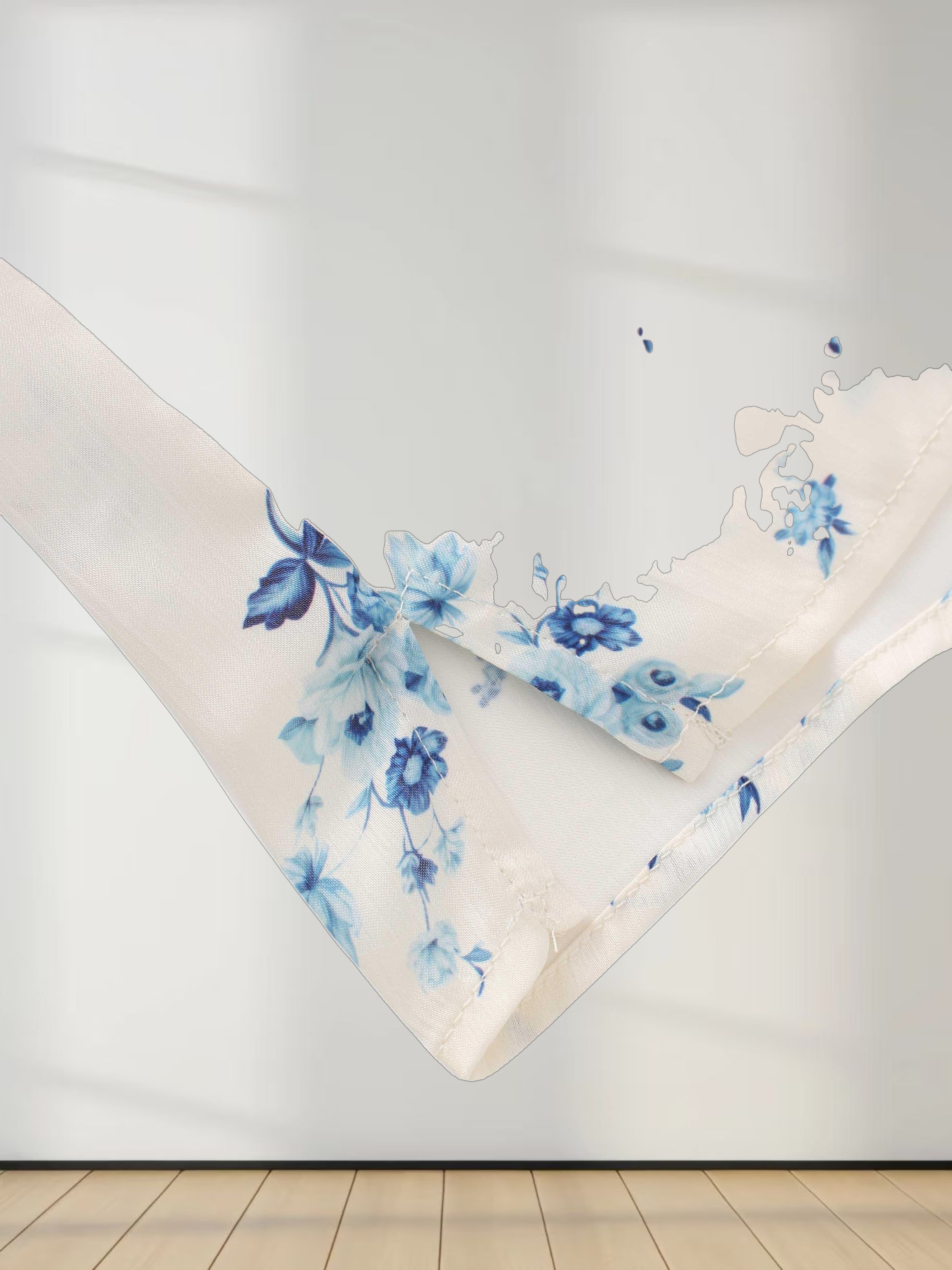 Sleeveless Crew Neck Dress-Blue Flower